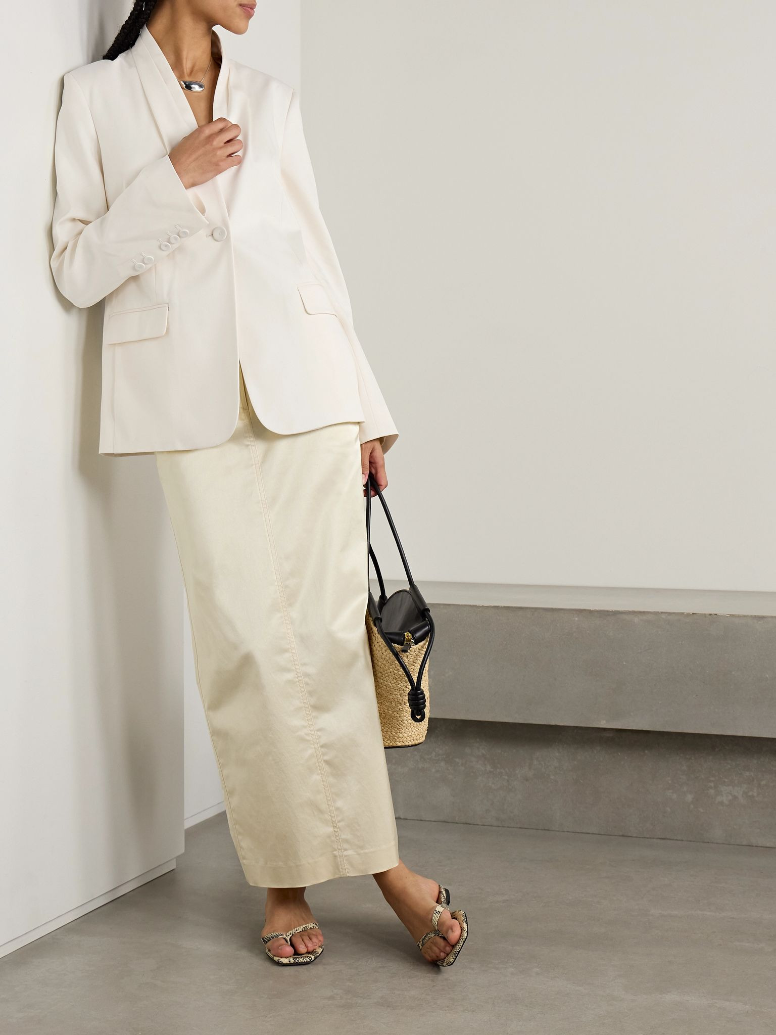 Pleated linen blazer Ivory - 2