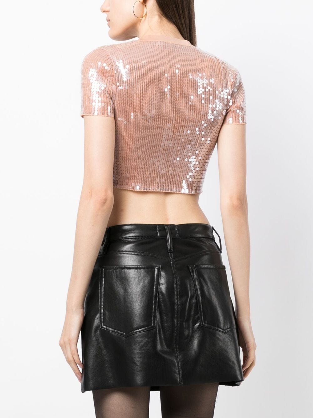 sequin-embellishment cropped T-shirt - 4