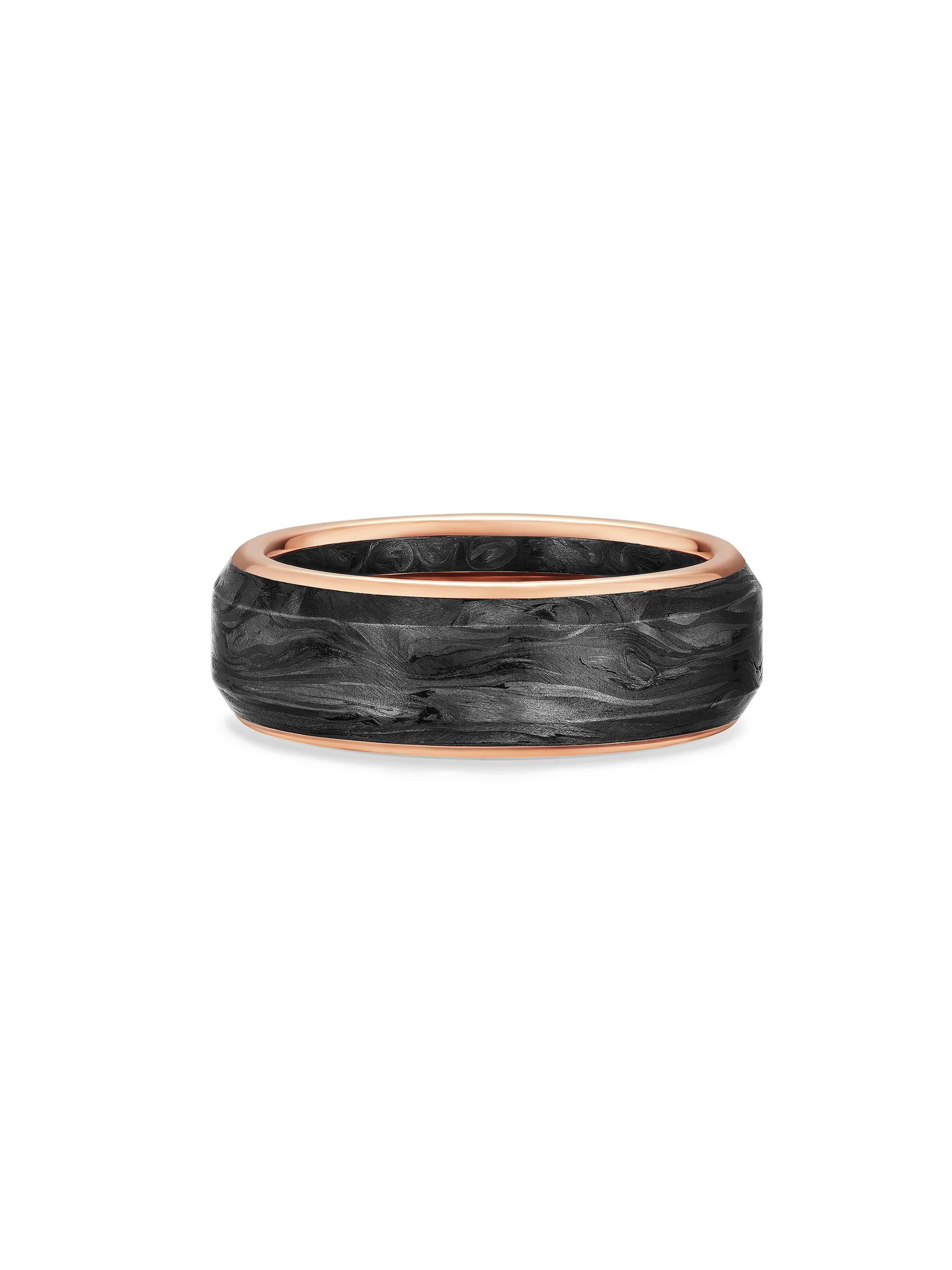 Men's Streamline Band Ring in 18K Rose Gold - Forged Carbon - 1