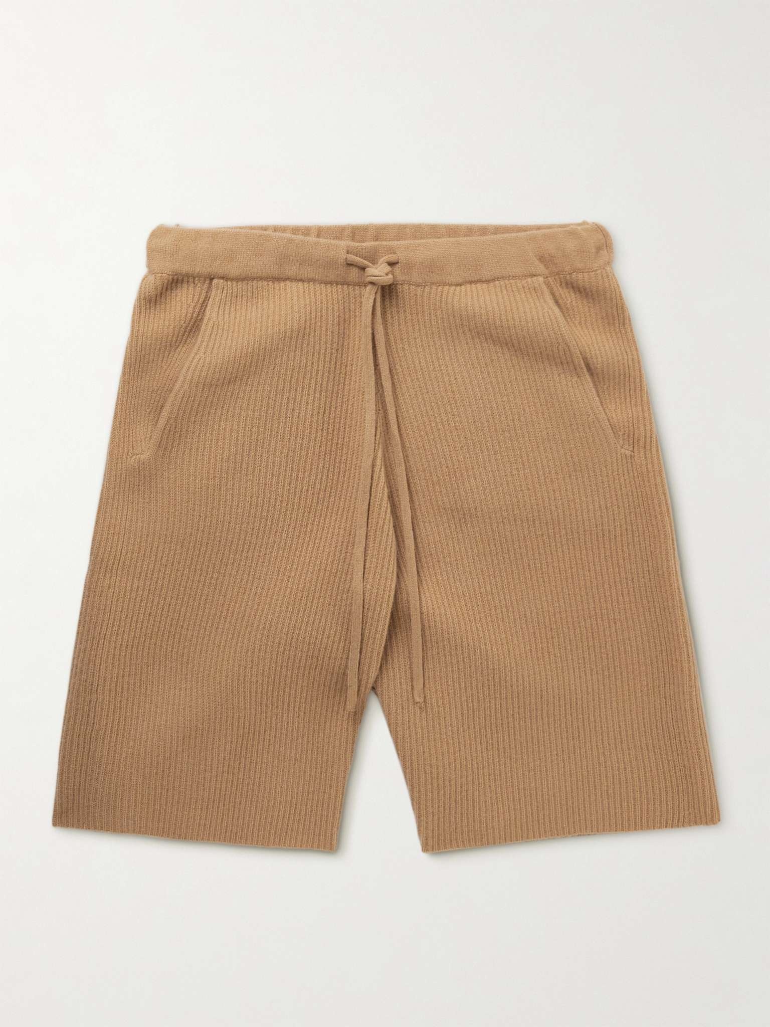 Wide-Leg Ribbed Merino Wool Drawstring Shorts - 1