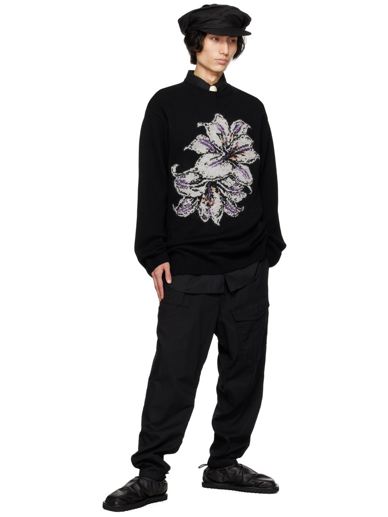 Yohji Yamamoto Black & Purple 7G Flower Sweater outlook