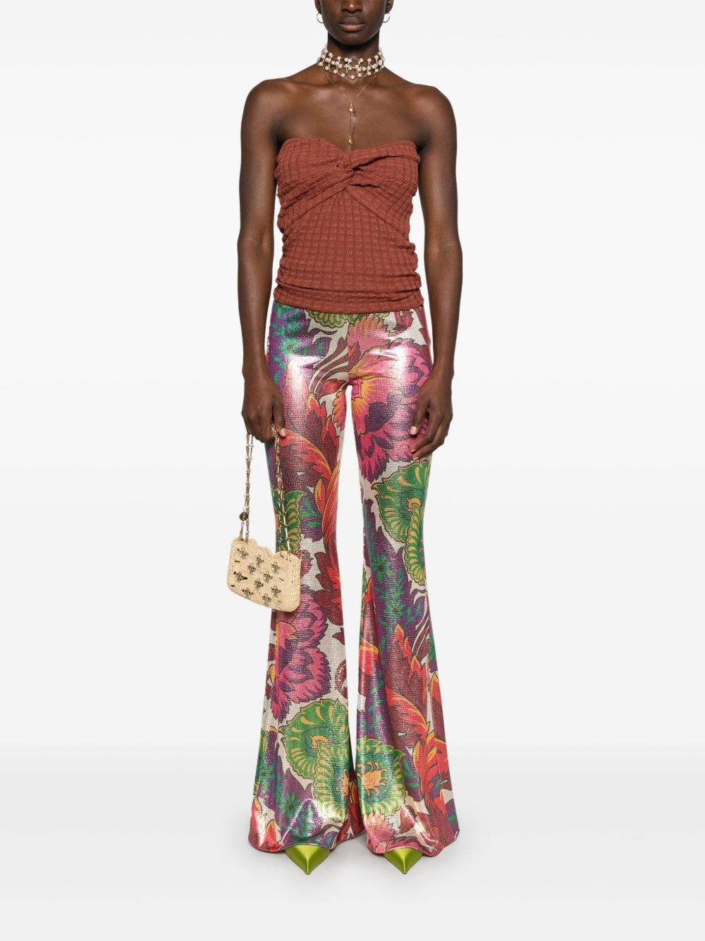 floral-print laminated trousers - 2