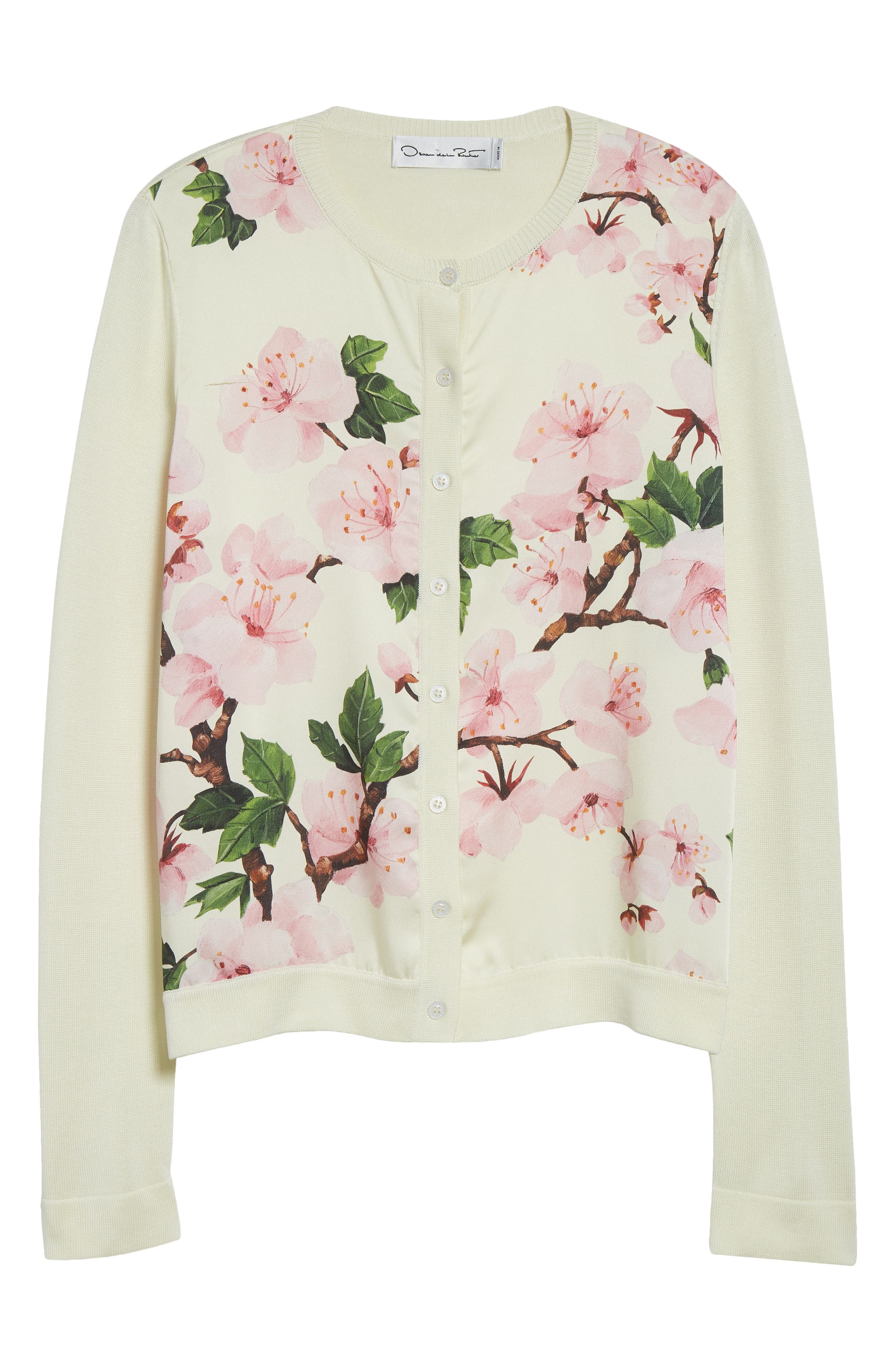Oscar de la Renta Cherry Blossom Inset Cardigan in Pink/Ecru at Nordstrom - 6