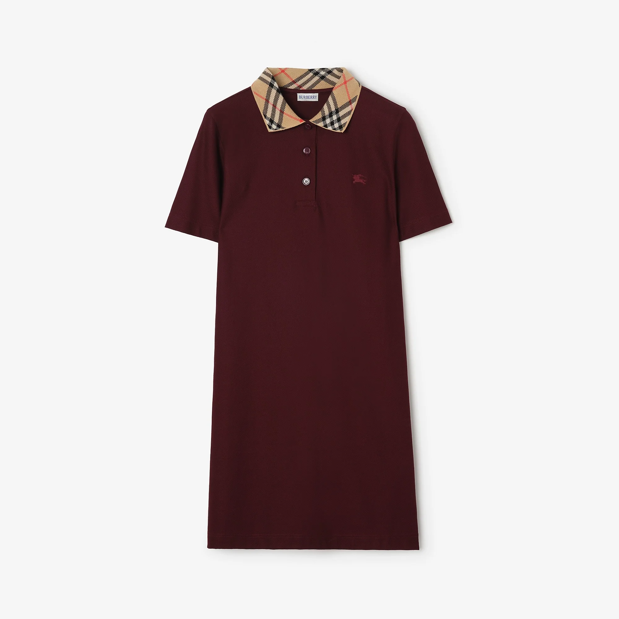 Check Collar Cotton Polo Shirt Dress - 1
