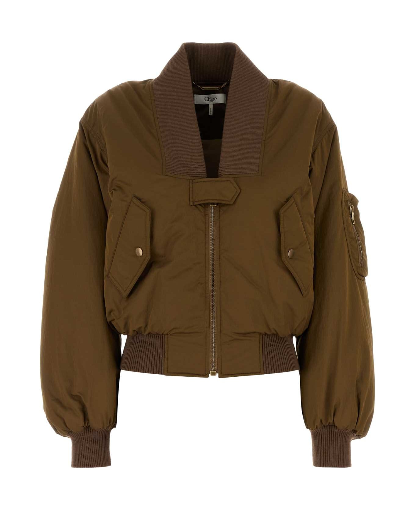 Brown Polyester Blend Bomber Jacket - 1