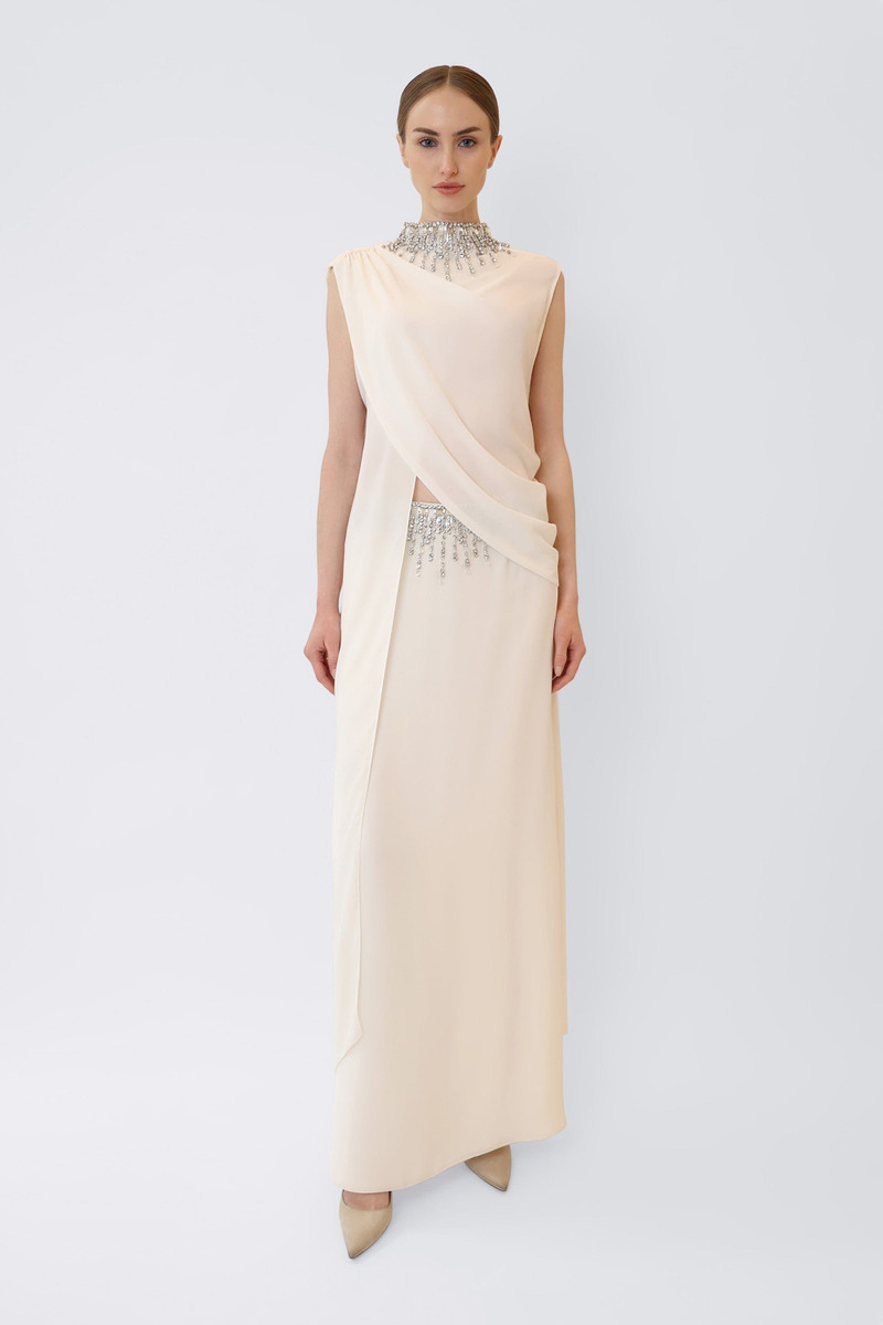 LAPOINTE Georgette Draped Scarf Top With Embroidery outlook