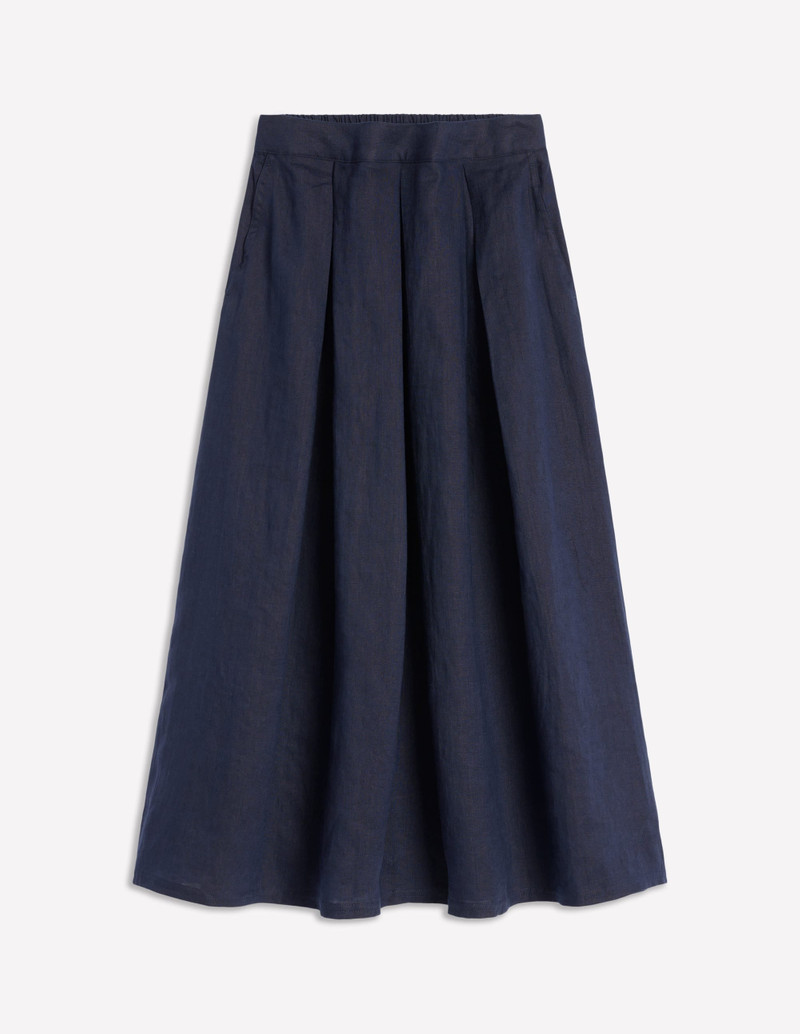 Verity Linen Midi Skirt-Navy 1