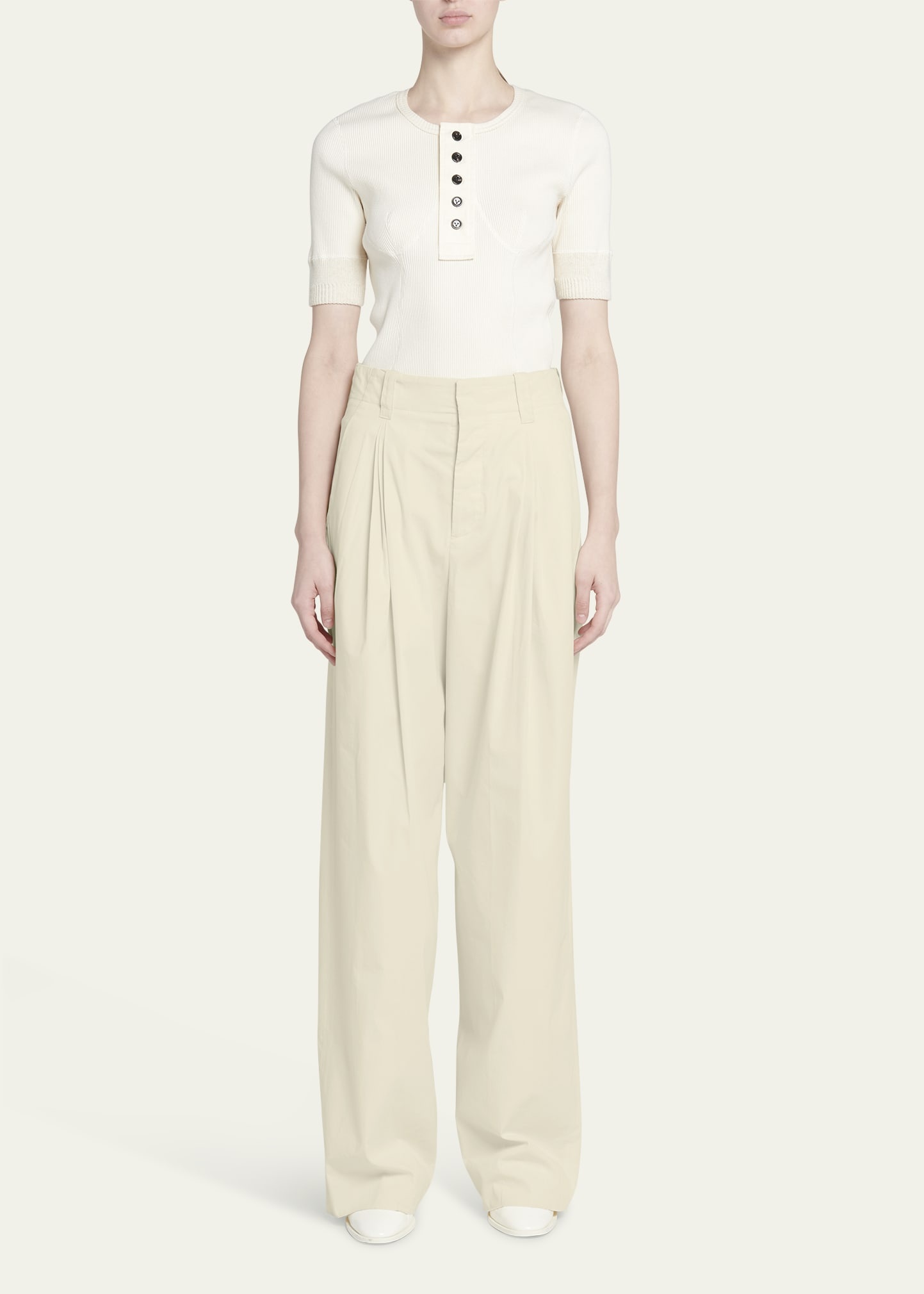 Pintuck Straight Leg Technical Cotton Trousers - 2