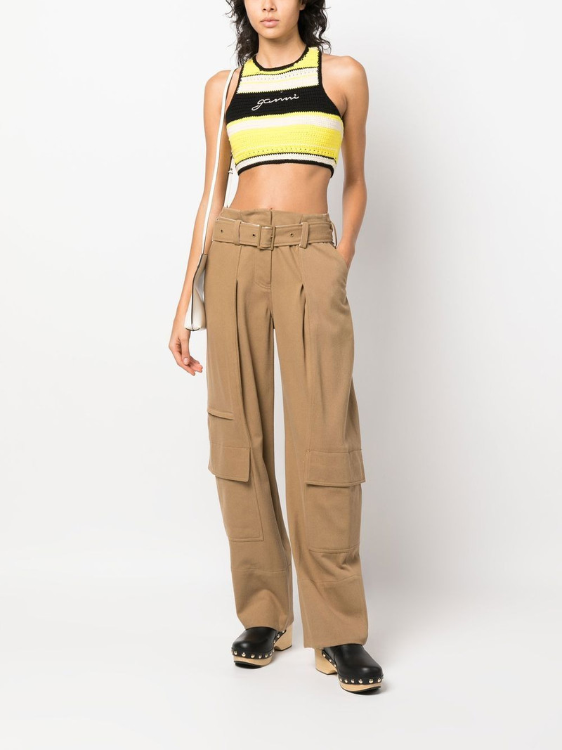 GANNI logo-embroidered crochet top outlook