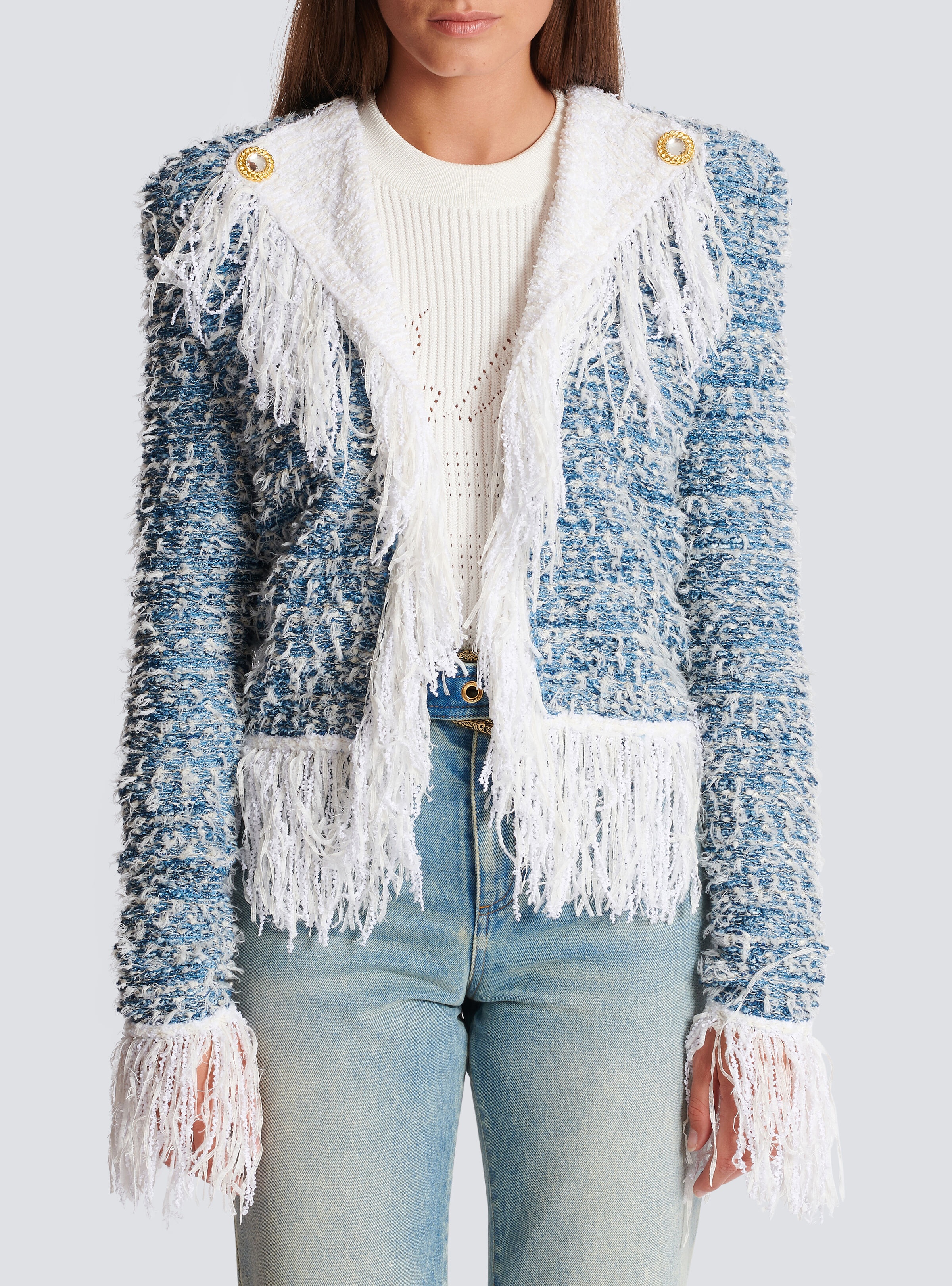 Fringed denim tweed jacket - 5