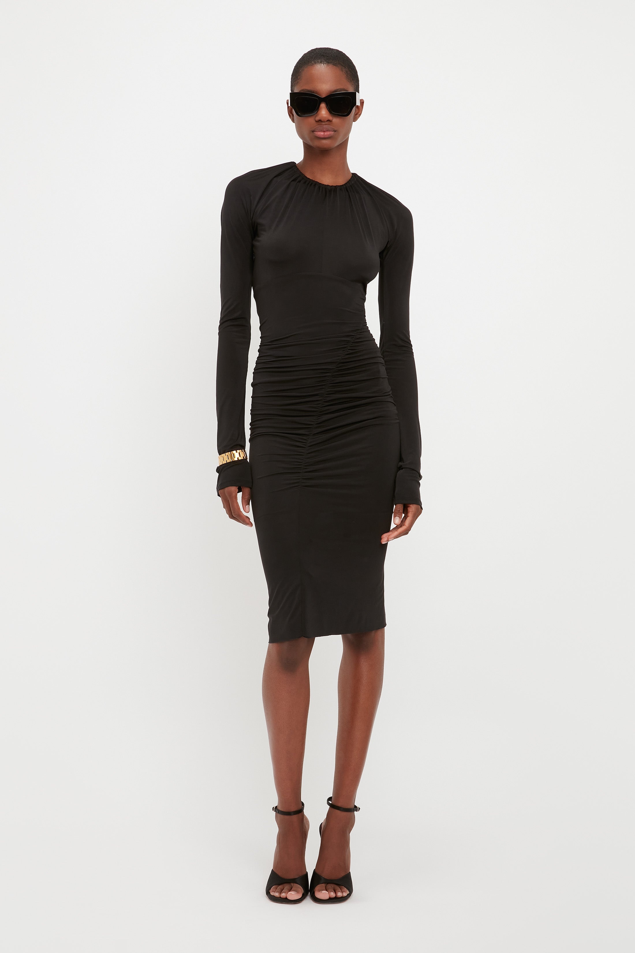 Long Sleeve Fitted Dress In Black - 6
