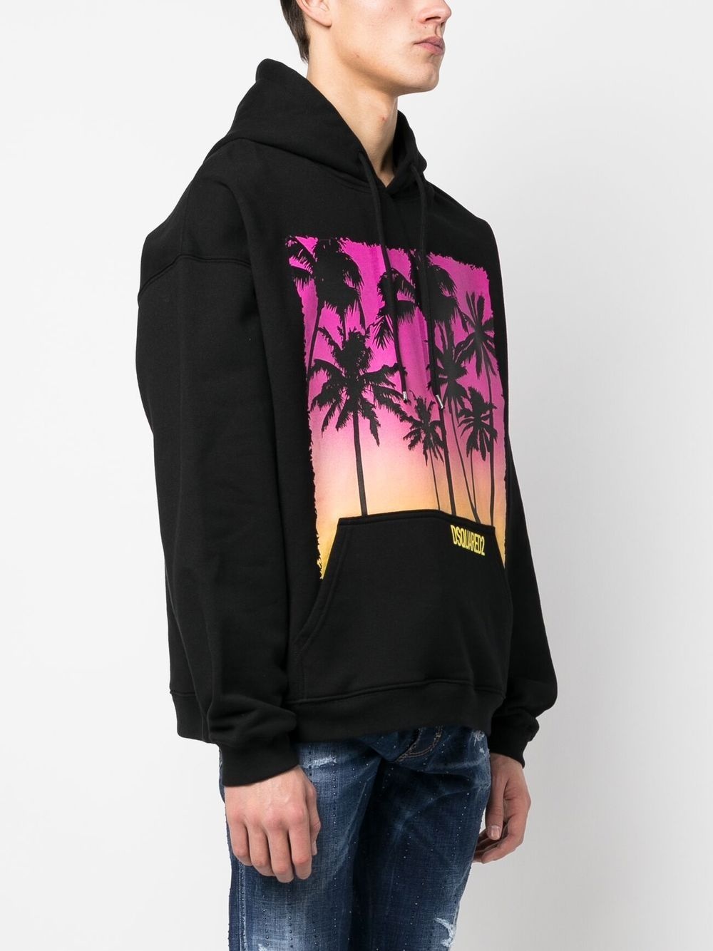 palm-tree print cotton hoodie - 3