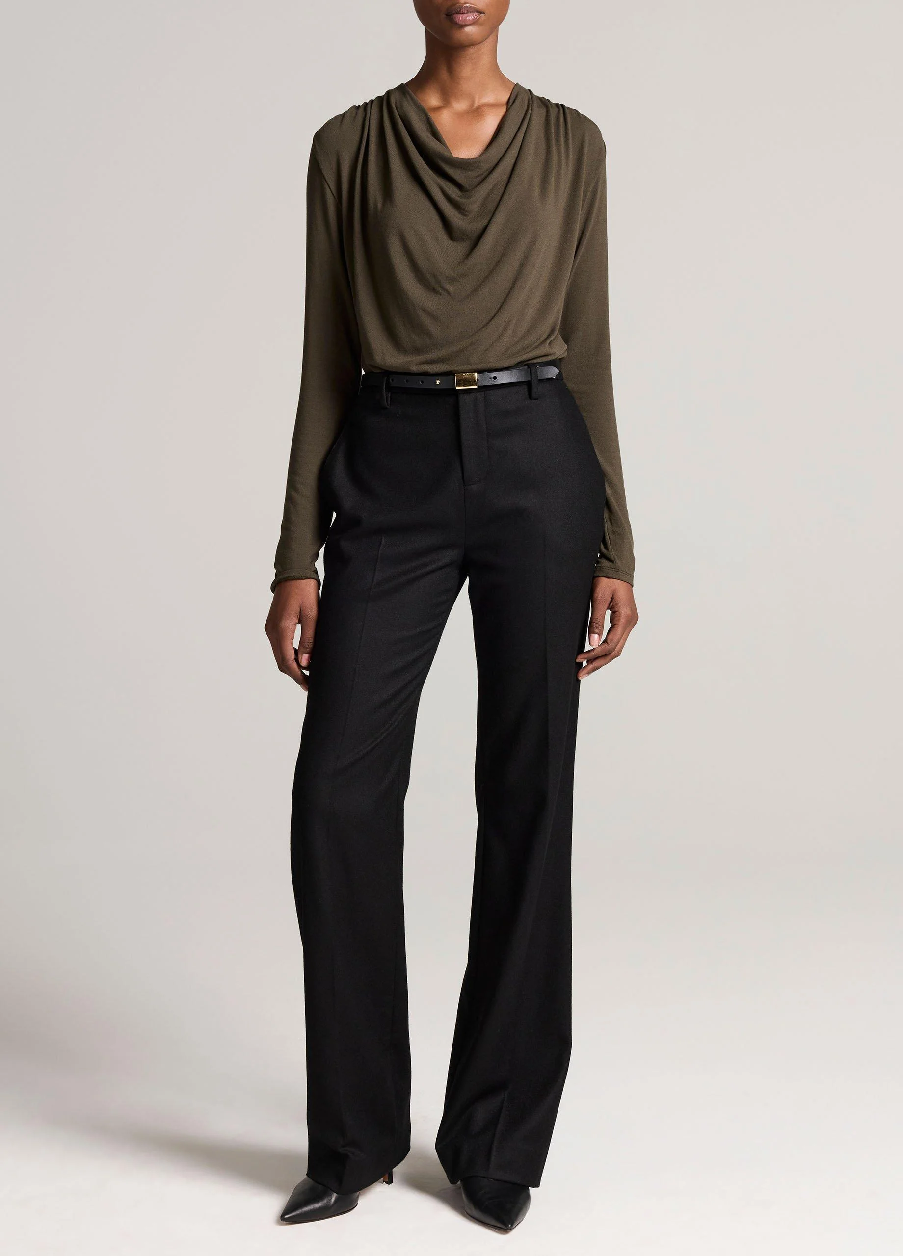 Simone Mid-Rise Italian Flannel Slim Flare Pant - 1