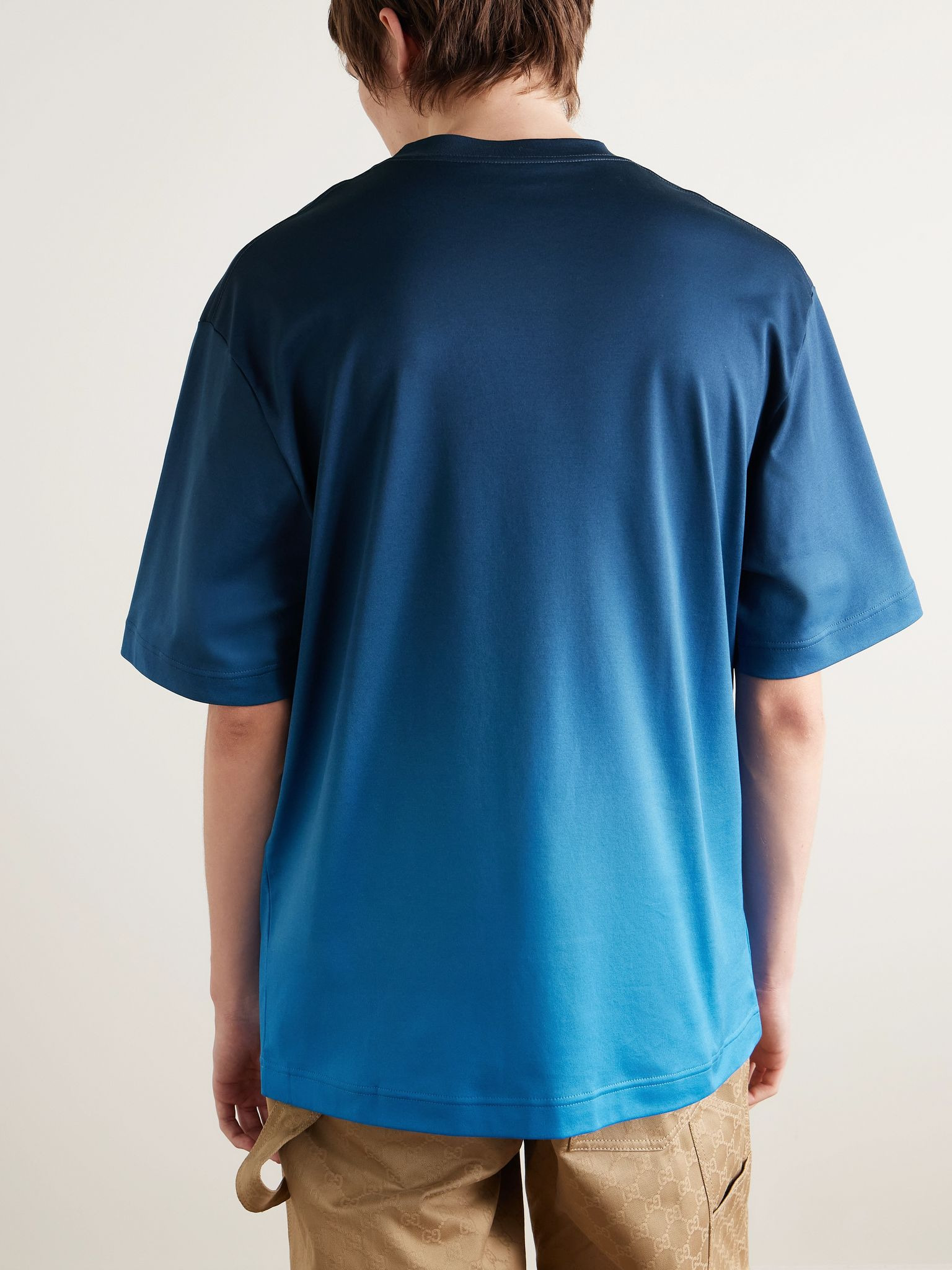 Ombré Logo-Print Cotton-Jersey T-Shirt Blue - 3