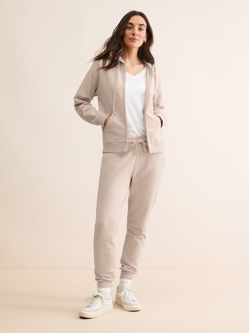 Derek Rose Women's Zip Up Hoodie Quinn Cotton Modal Beige Pink outlook