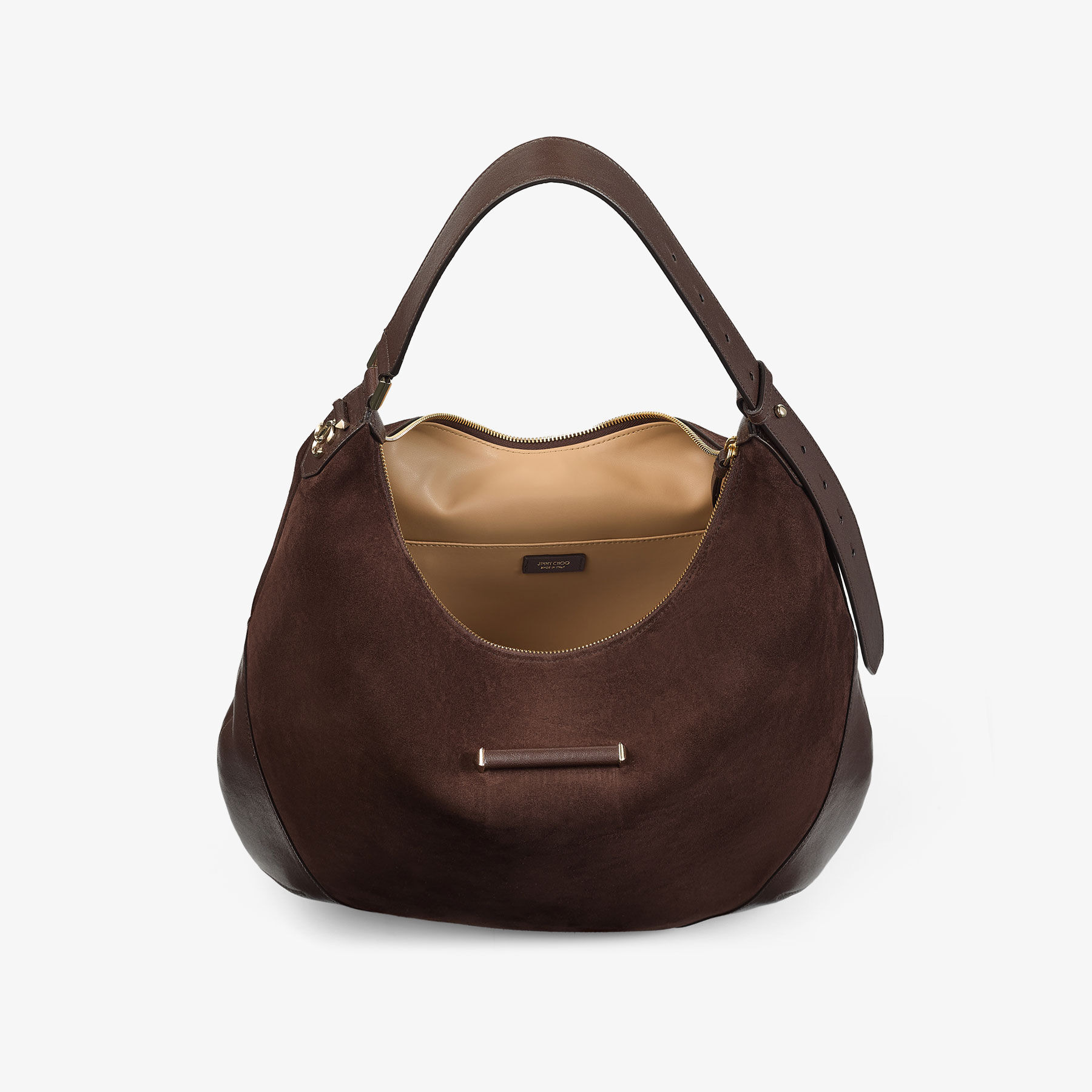 Bar Hobo M
Chocolate Suede Shoulder Bag with Leather Trims - 4