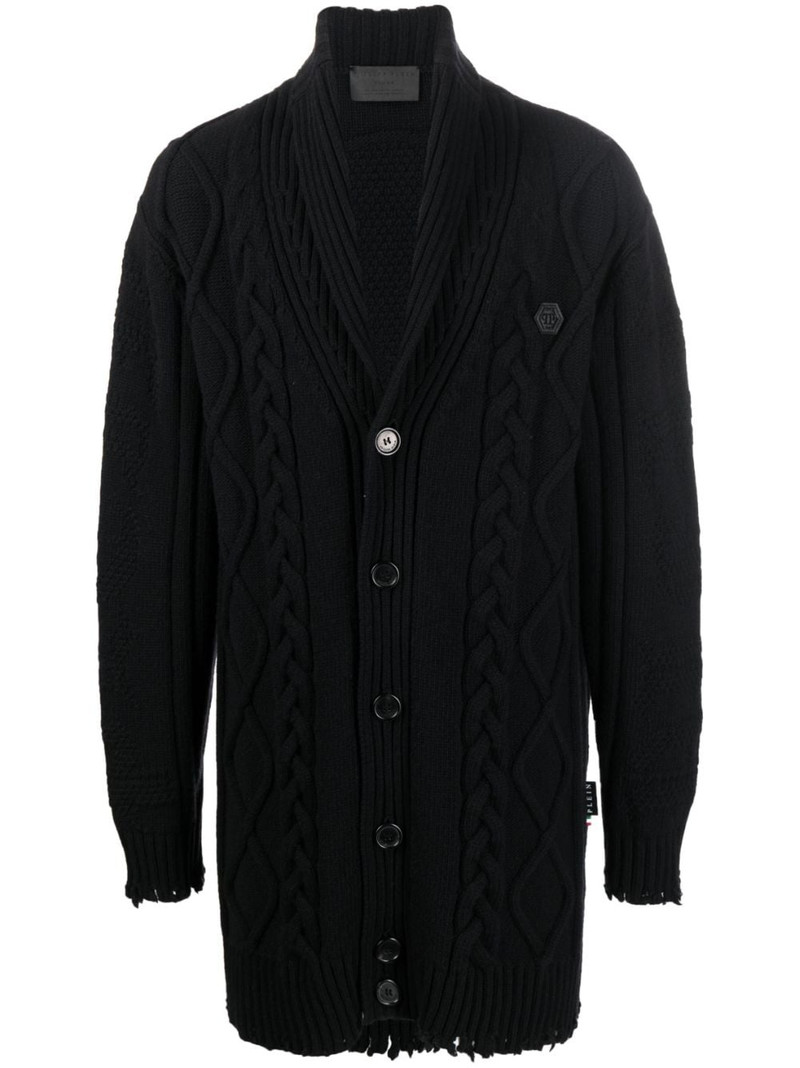 cable-knit distressed-finish cardigan 1