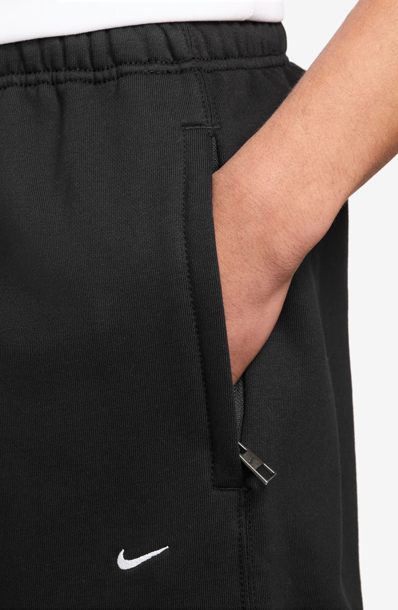 Nike Solo Swoosh Open Hem Fleece Sweatpants in 010 Black/black/white at Nordstrom - 3