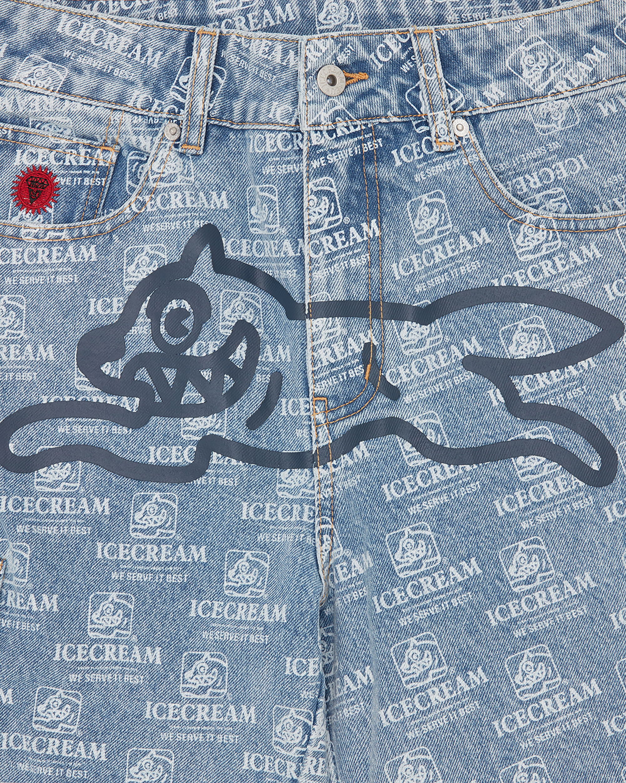 REPEAT PRINT DENIM CARGO SHORTS - 3