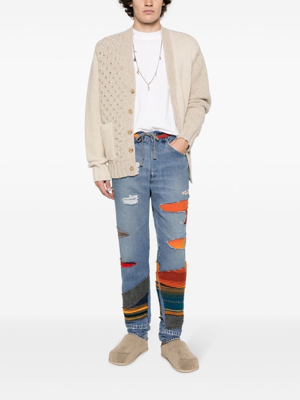 patchwork mid-rise tapered jeans - 2
