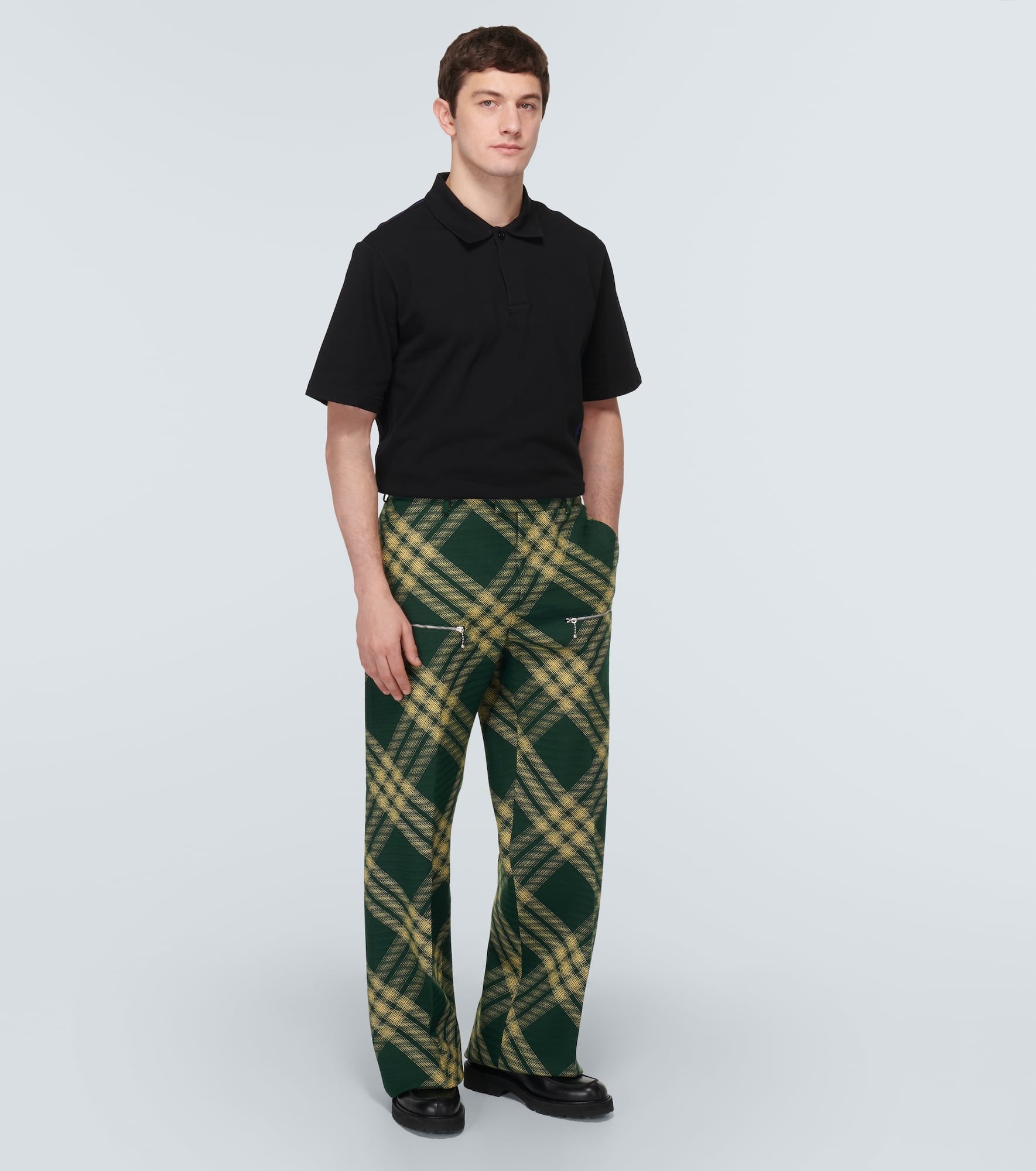 Checked wool twill straight pants - 2