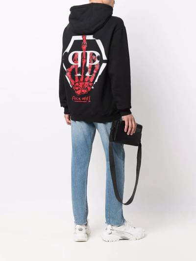 PHILIPP PLEIN skeleton-print cotton hoodie outlook