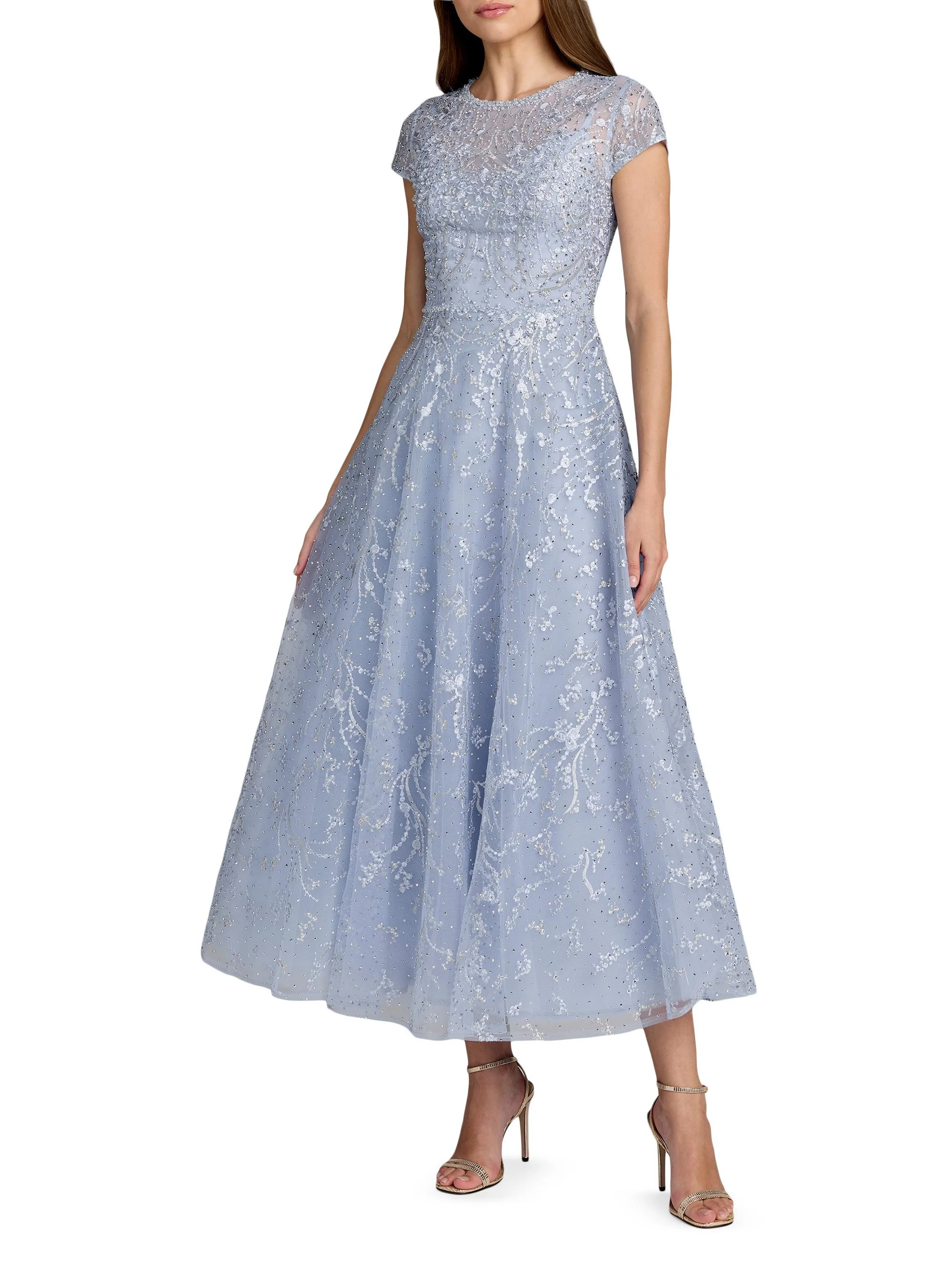 Women's Embellished Jewel Neck A-Line Cocktail Dress - Powder Blue - 1