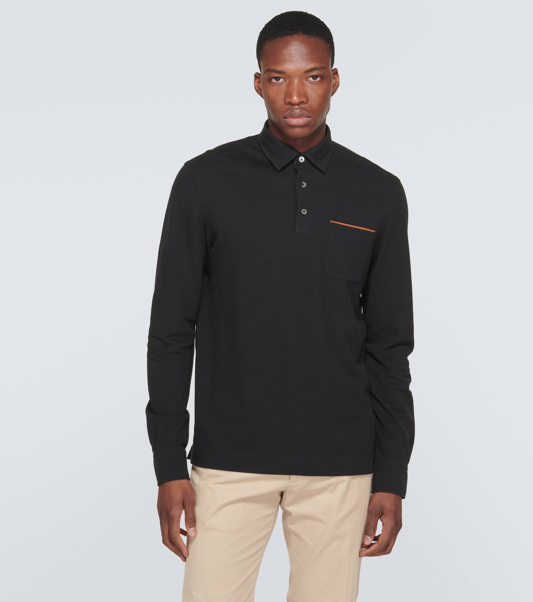 Long-sleeved cotton piqué polo shirt - 3