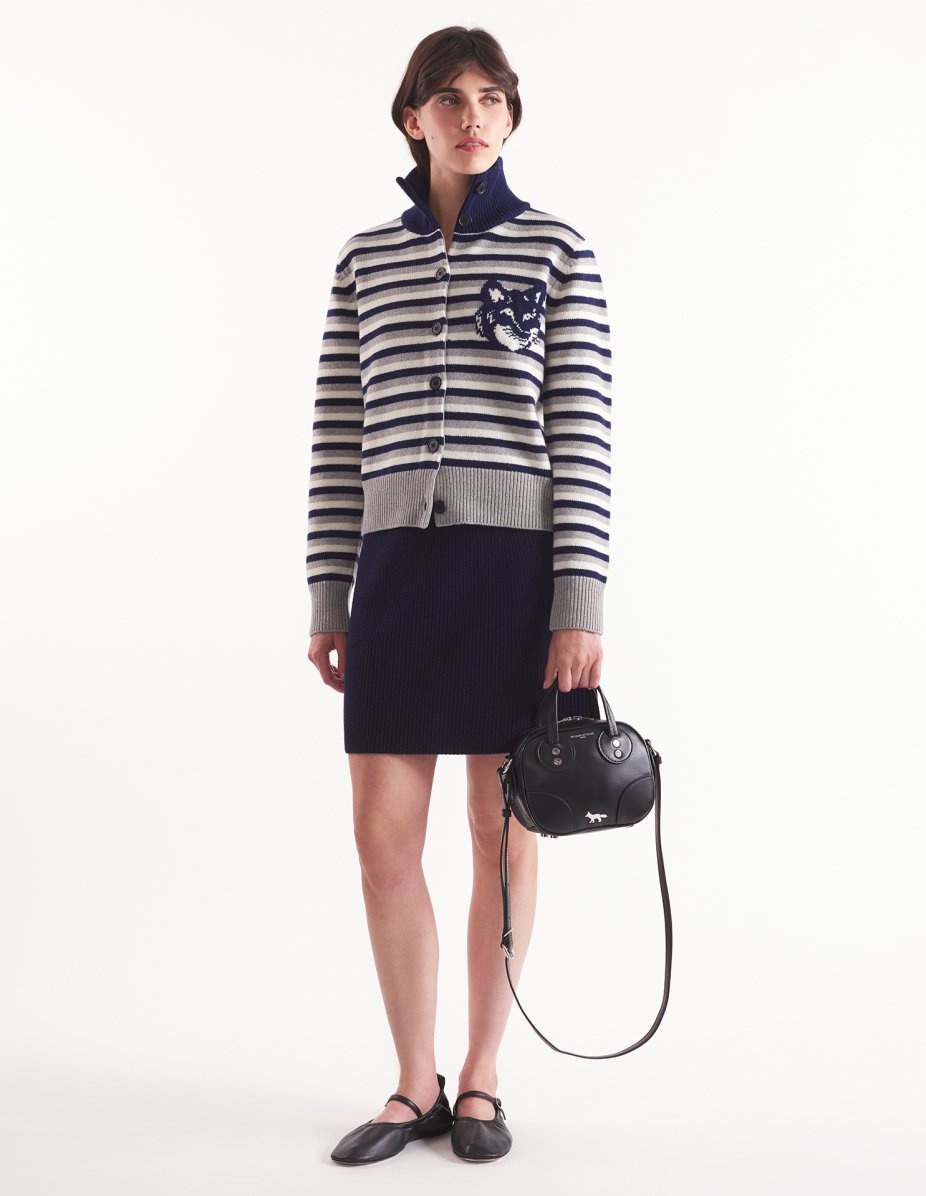 FOX HEAD INTARSIA STRIPED HIGH NECK CARDIGAN - 2