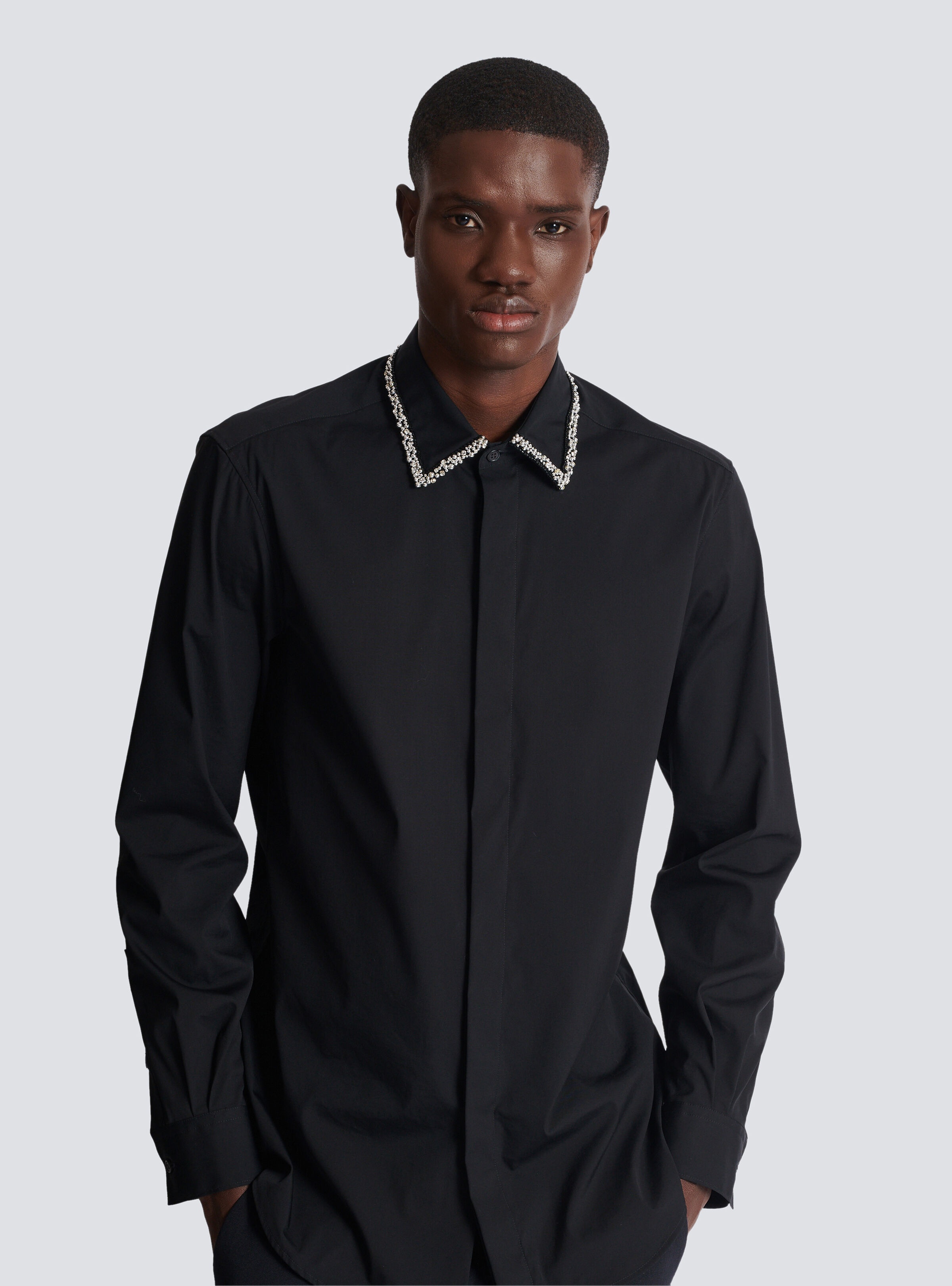 Poplin shirt with embroidered collar - 6