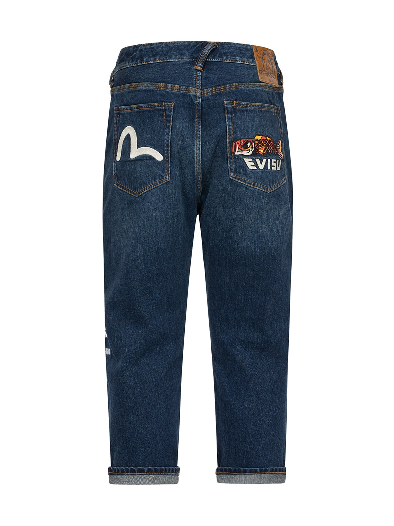 Koinobori Print and Seagull Embroidery Cropped-Fit Jeans #2027 - 14