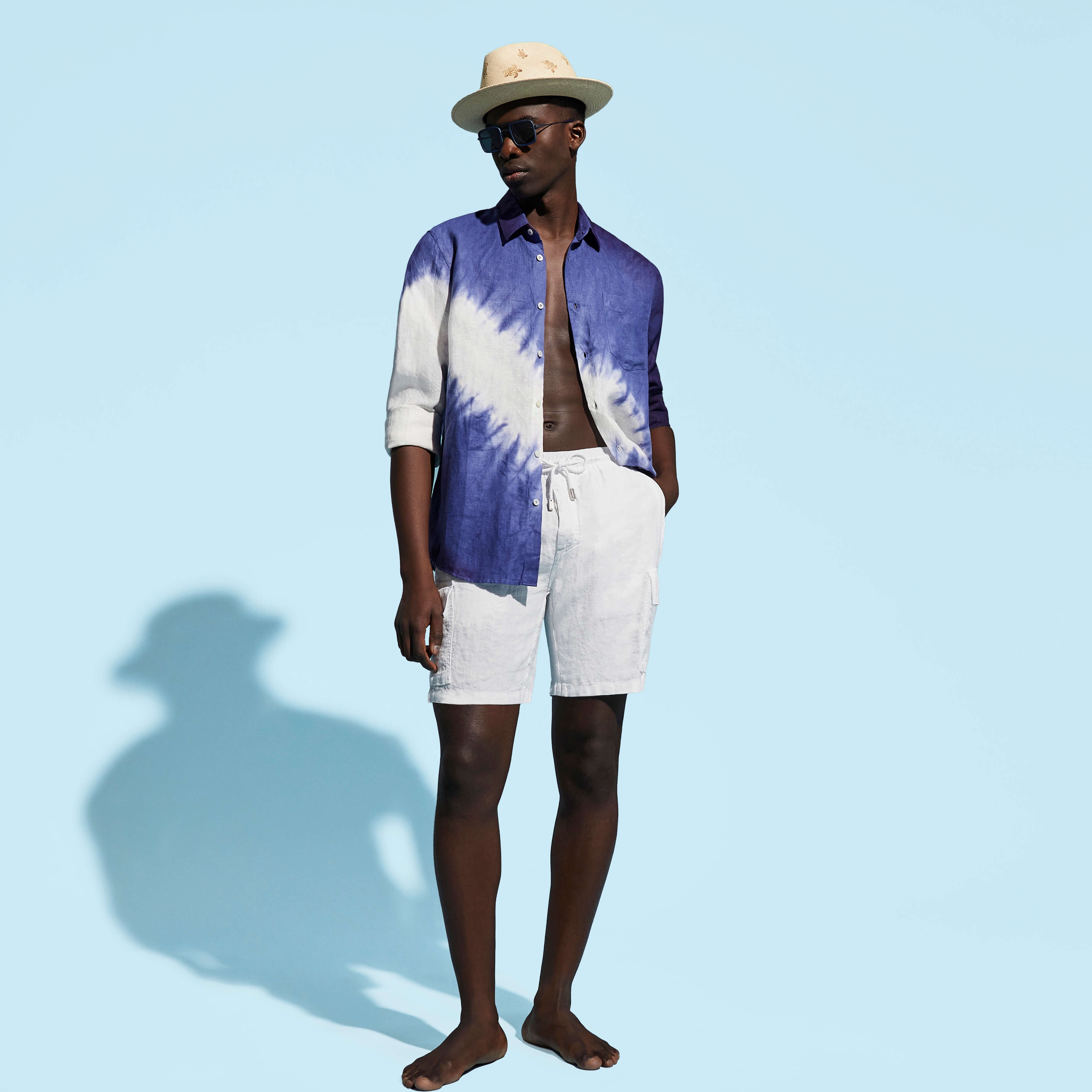 Men Linen Bermuda Shorts Cargo Pockets - 5