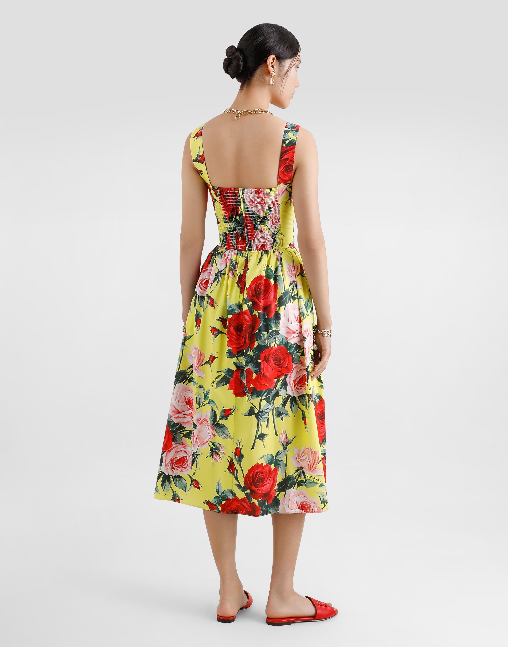 Short cotton sundress with gardenia print - 3