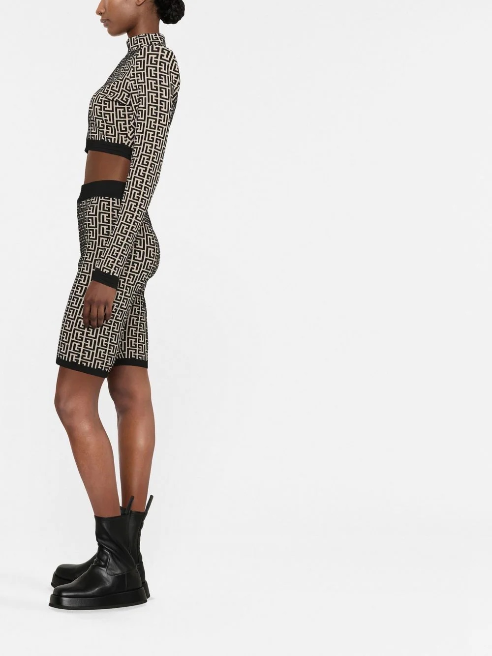 monogram-print knitted shorts - 4