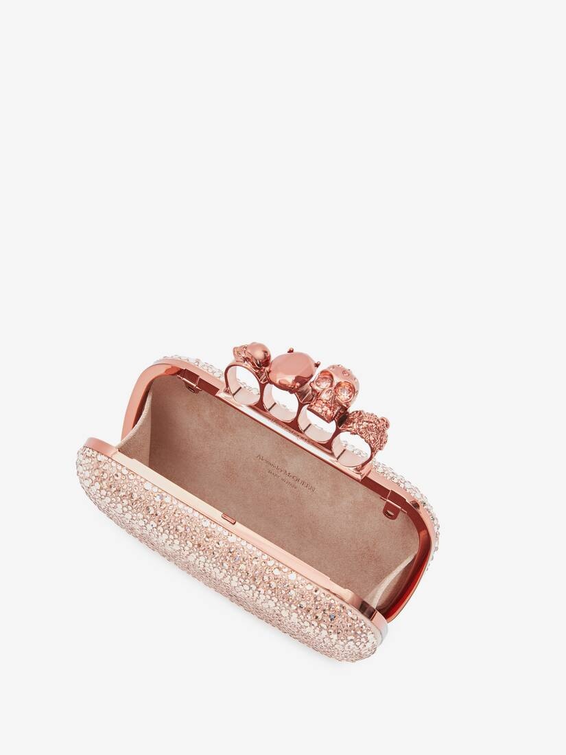 Skull Four Ring Clutch With Chain in Apricot - 4