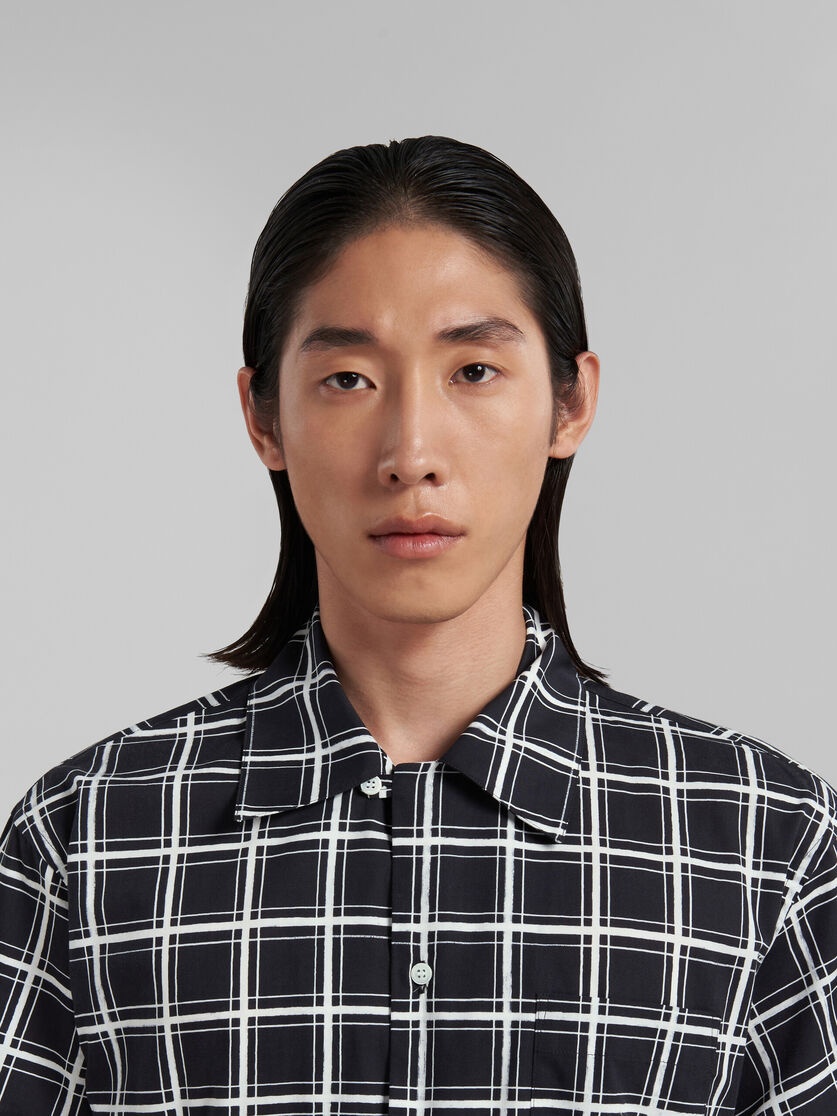 BLACK CHECKED POPLIN BOWLING SHIRT - 4