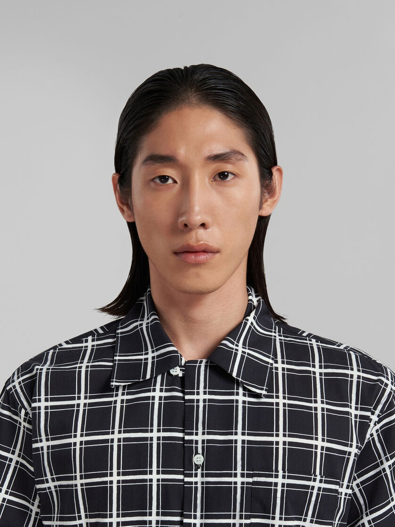 BLACK CHECKED POPLIN BOWLING SHIRT 4