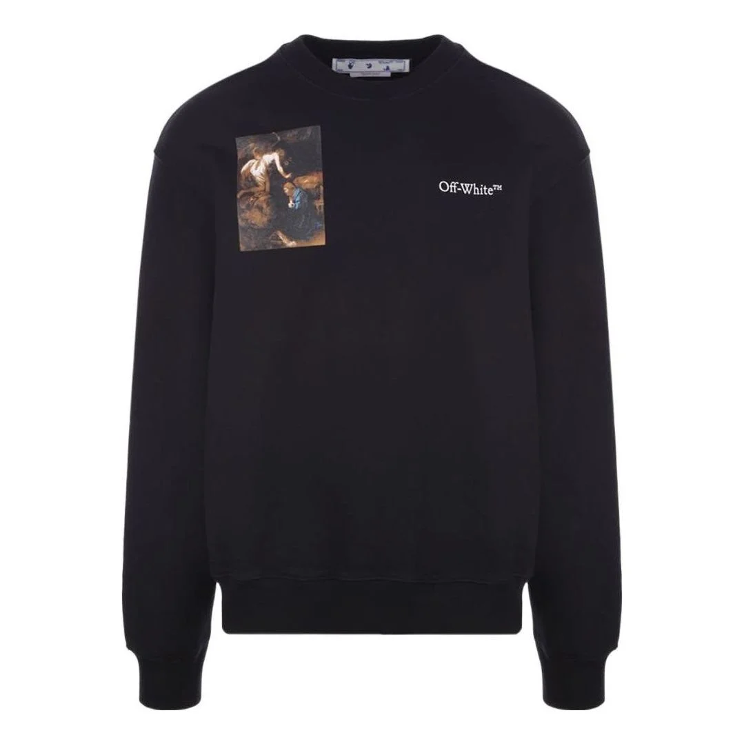Men's Off-White SS22 Character Logo Printing Round Neck Long Sleeves Black OMBA057S22FLE0011001 - 1