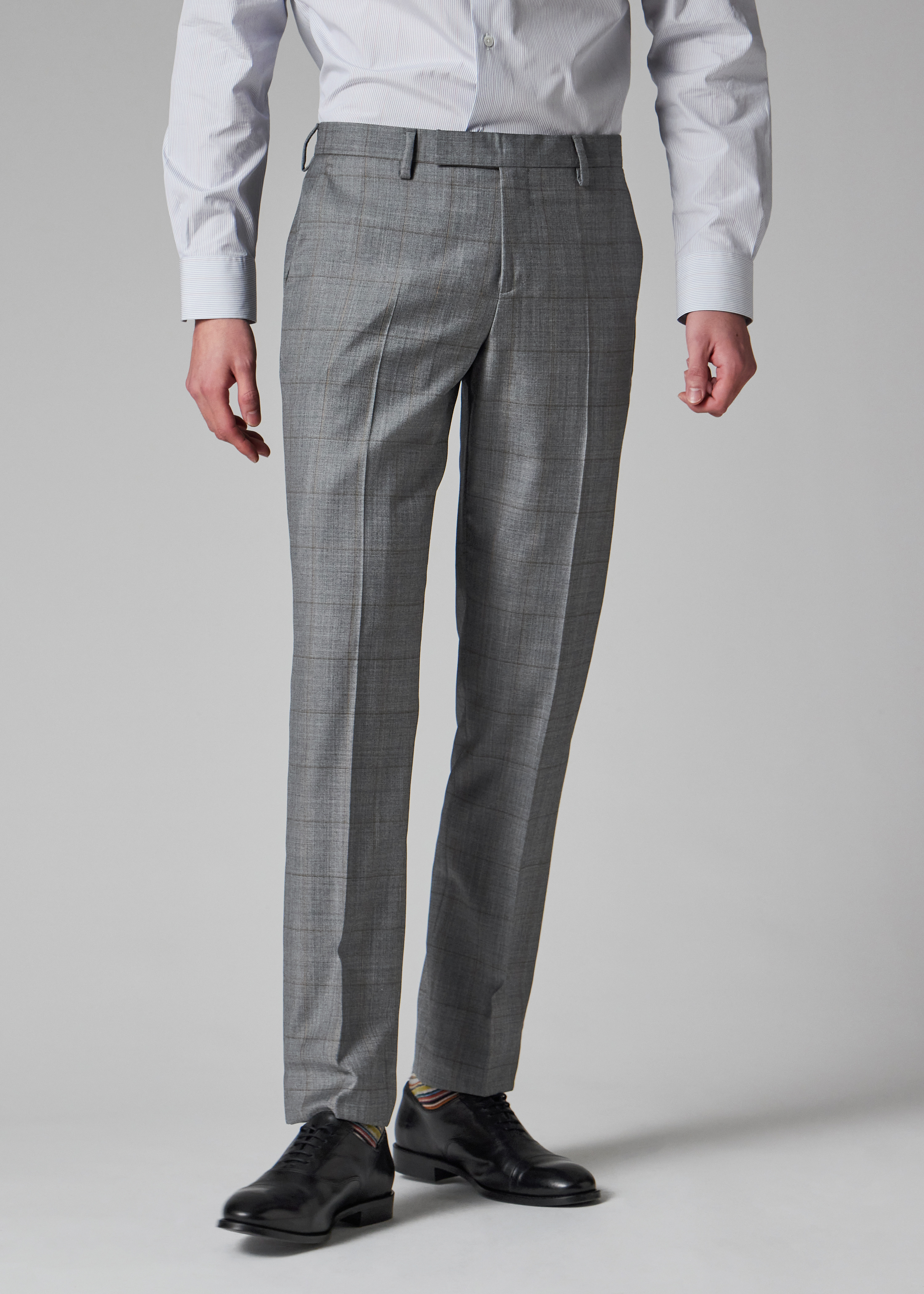 Grey Windowpane Check Wool Double-Breasted Suit - 9
