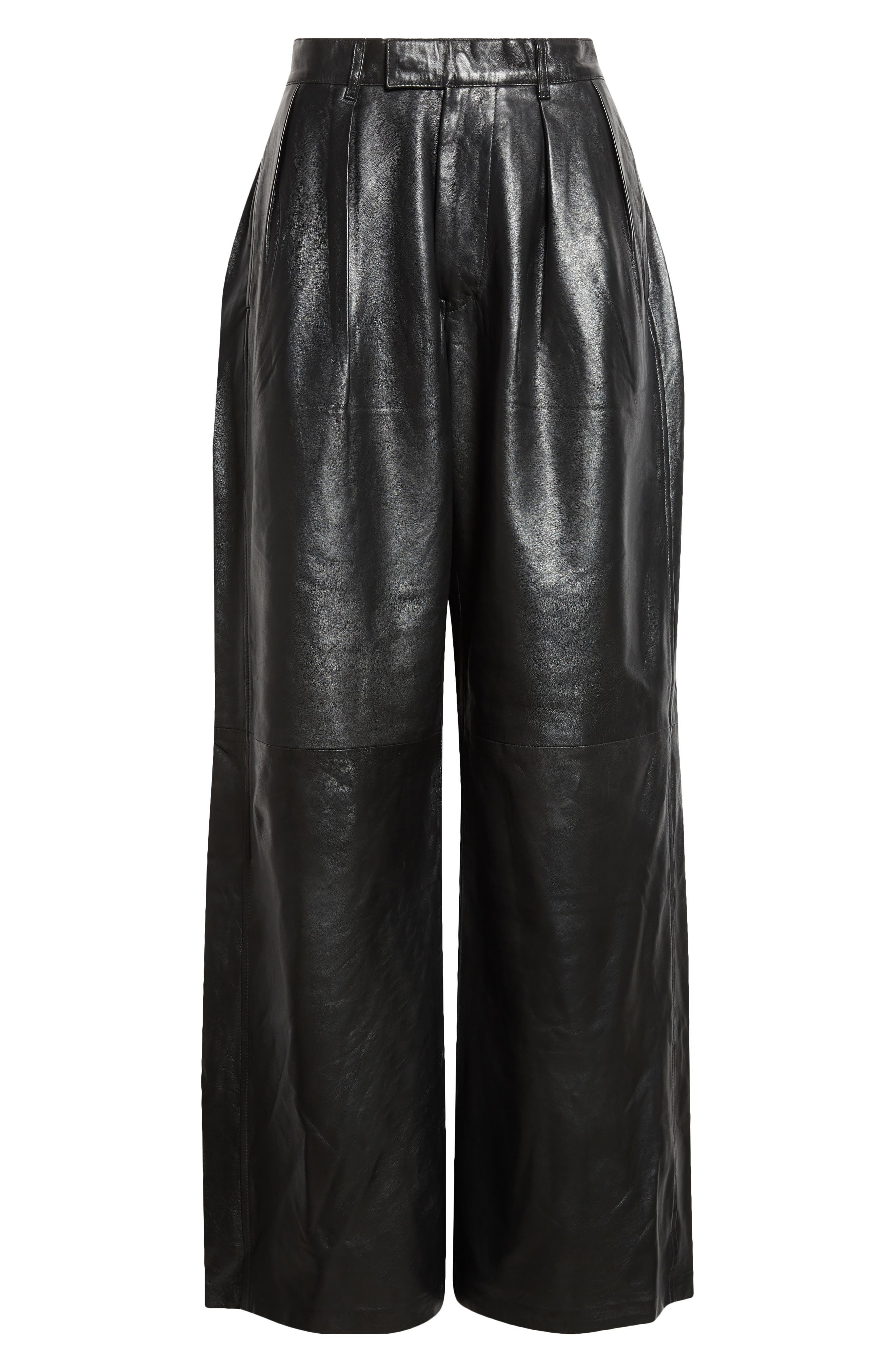 R13 Pleated Wide Leg Leather Pants in Black at Nordstrom - 6