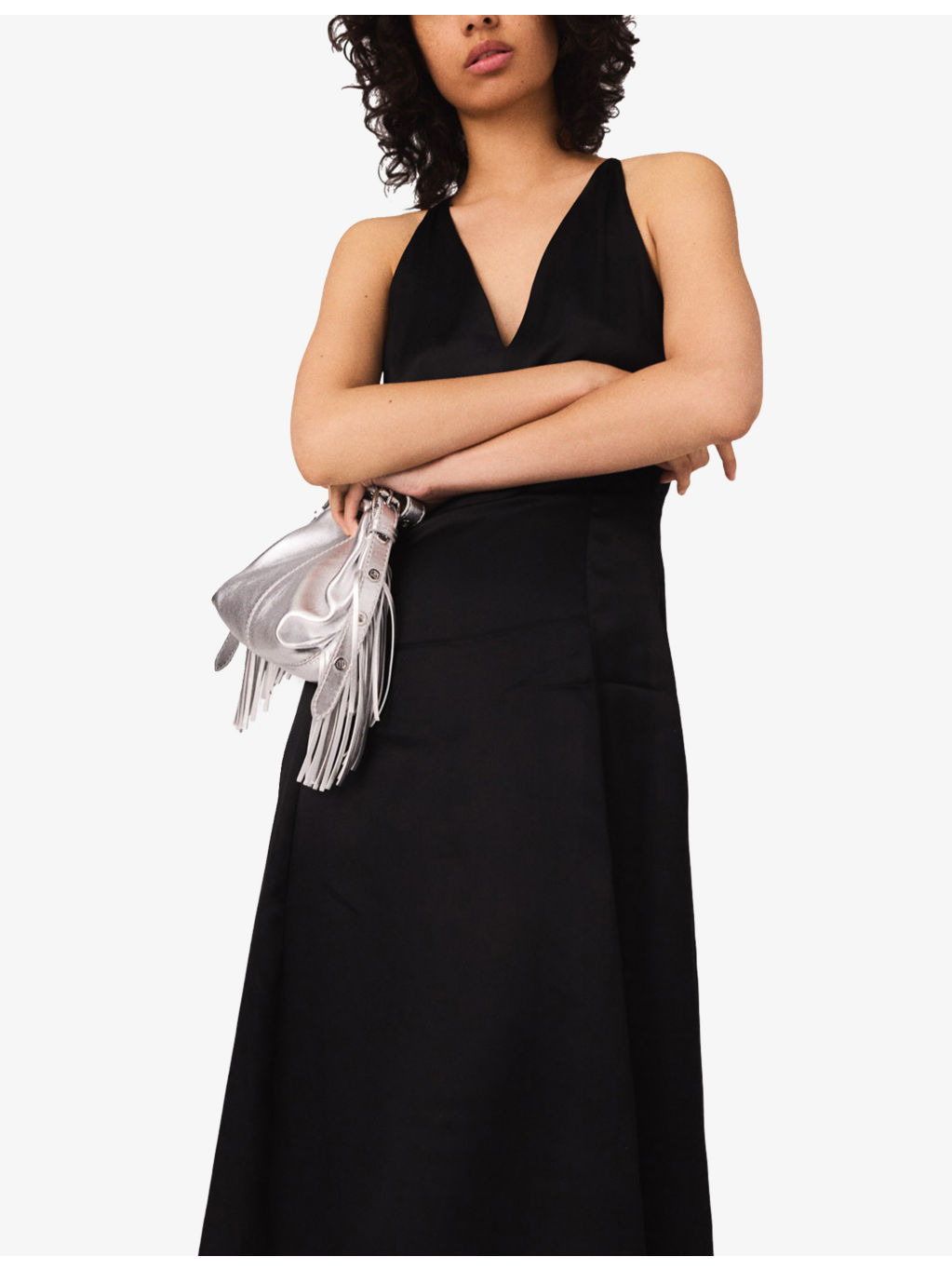 V-Neck Braided-Back Satin Maxi Dress - 5