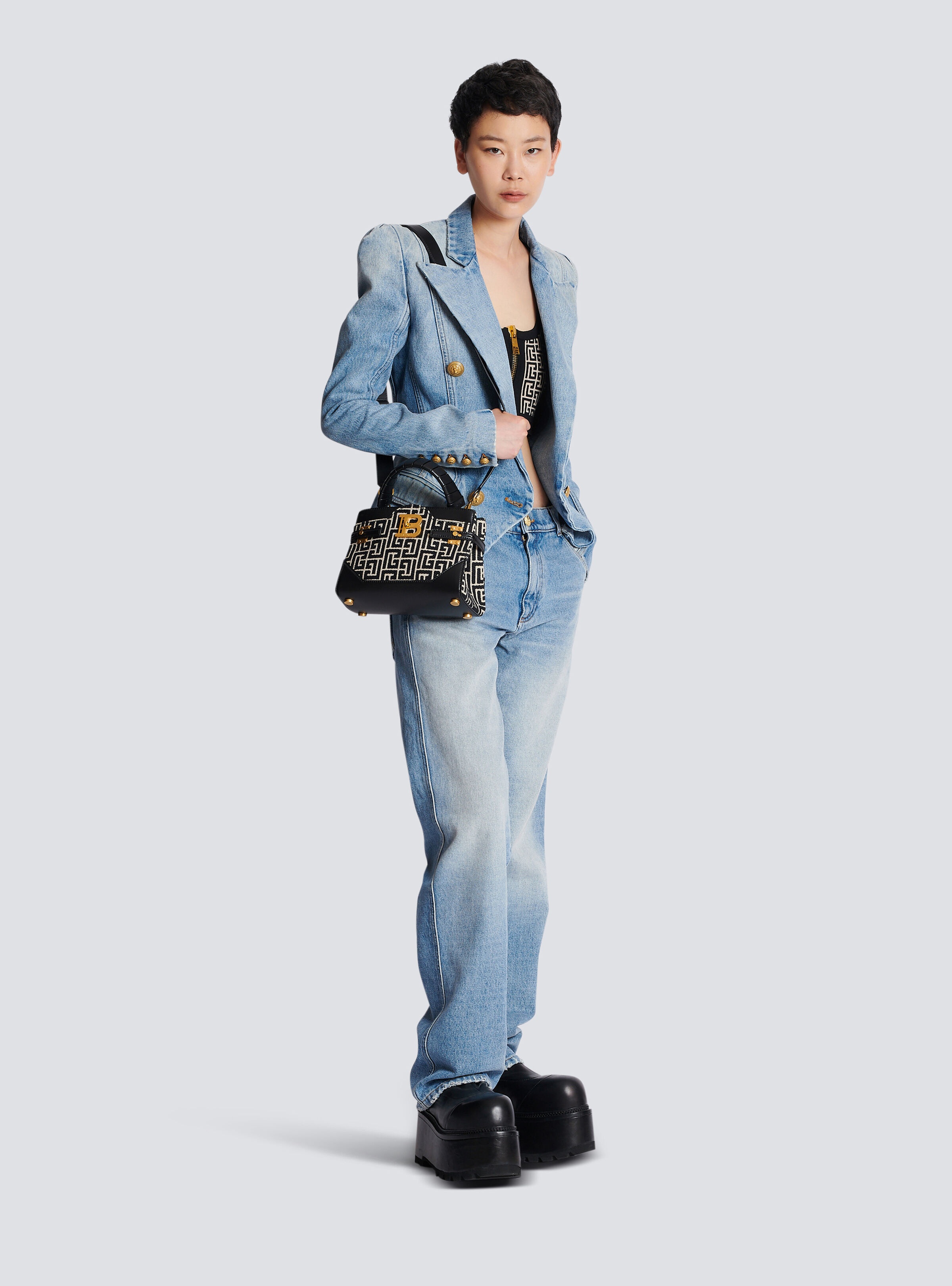 B-Buzz 22 Top Handle bag in leather with jacquard monogram - 7