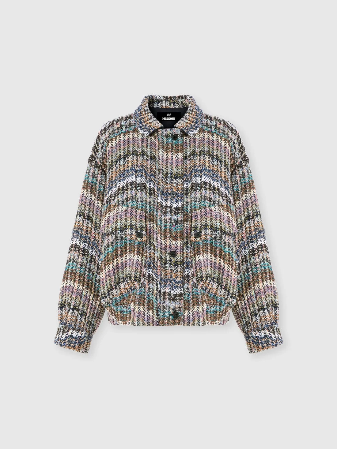 Oversized chevron knit bomber with sequins - 1