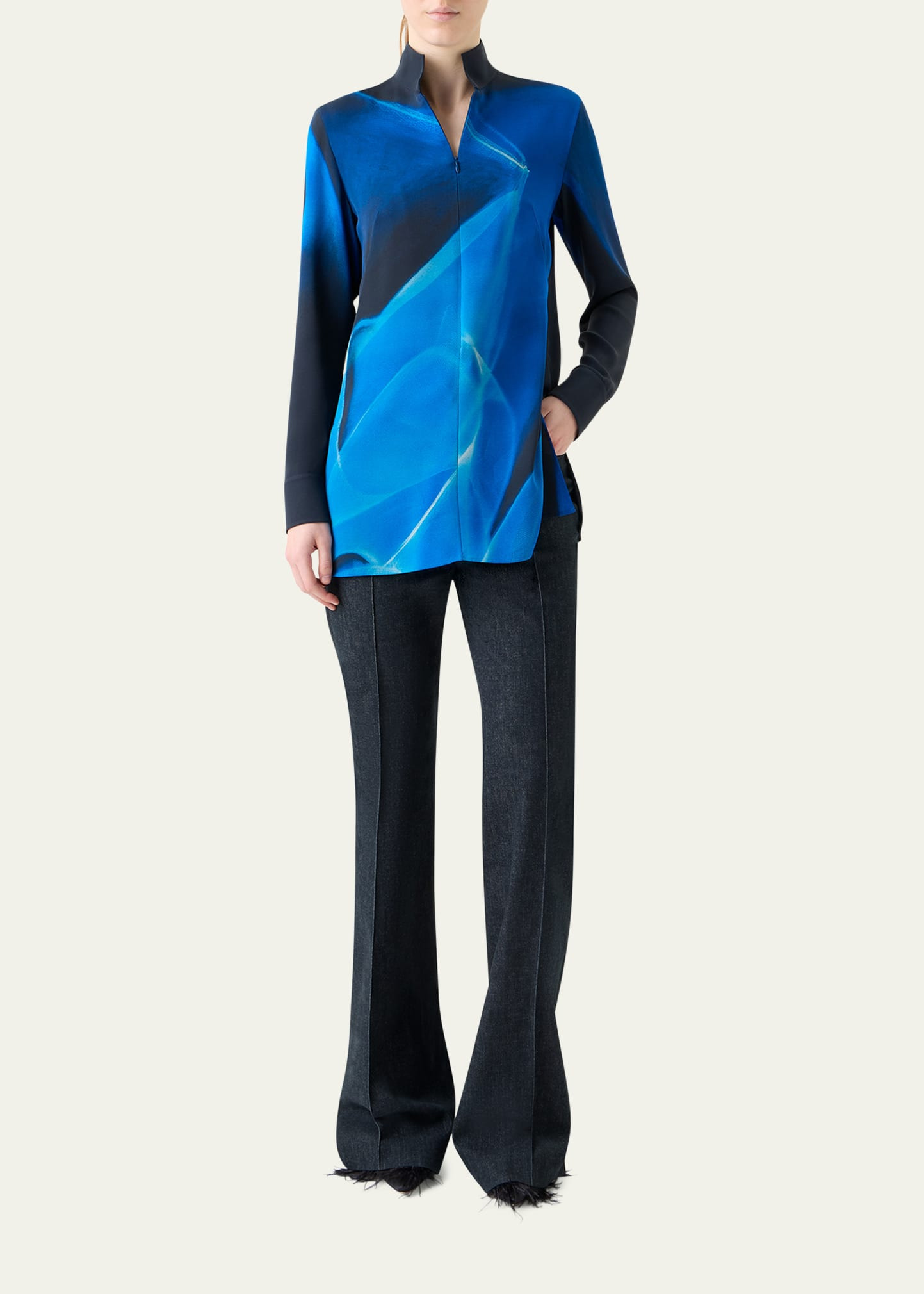 Alyson's Cyanotype Printed Mock-Neck Tunic Blouse - 2