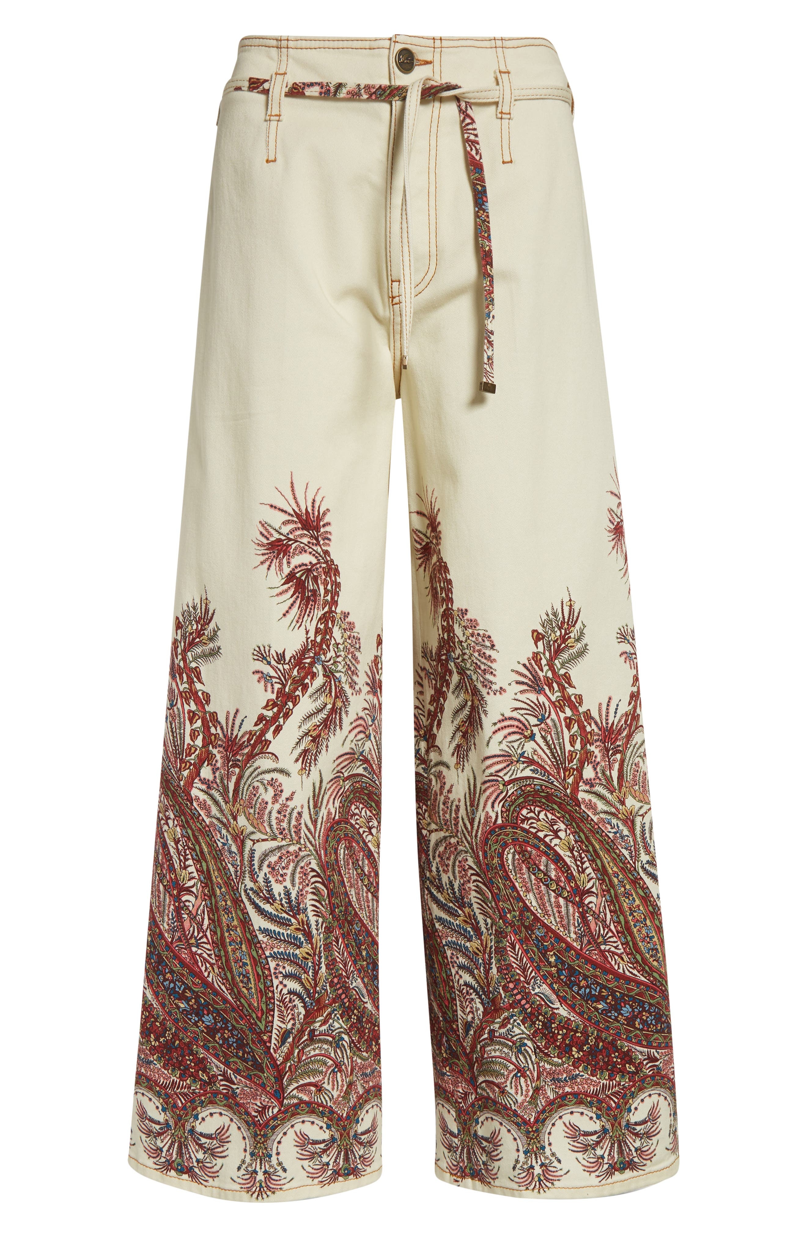 Etro Paisley Floral Belted Wide Leg Jeans in Print On White Base at Nordstrom - 6