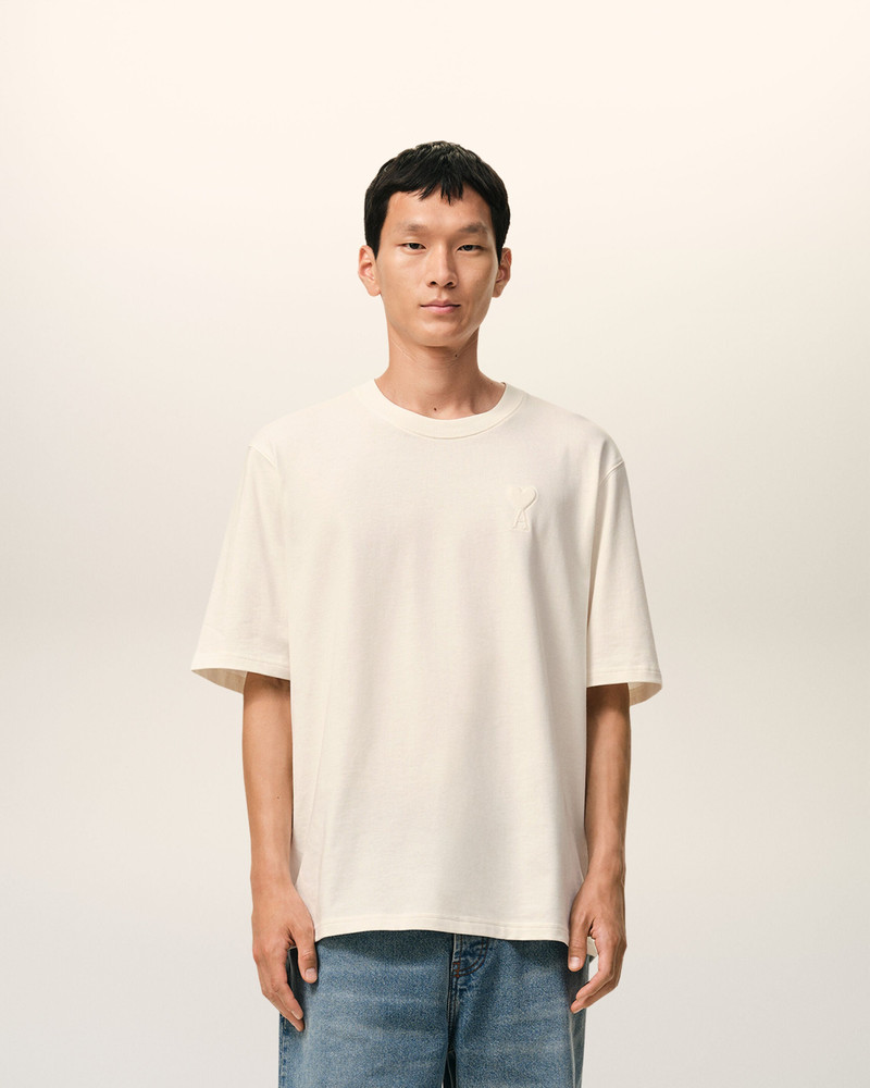 AMI Paris WHITE COTTON AMI DE COEUR EMBOSSED T-SHIRT outlook