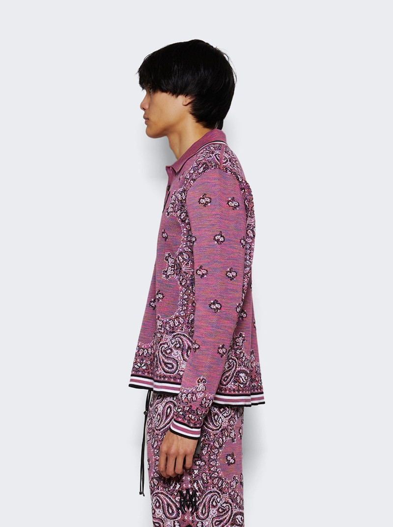 Space Dye Bandana Long Sleeve Polo Shirt Purple 4