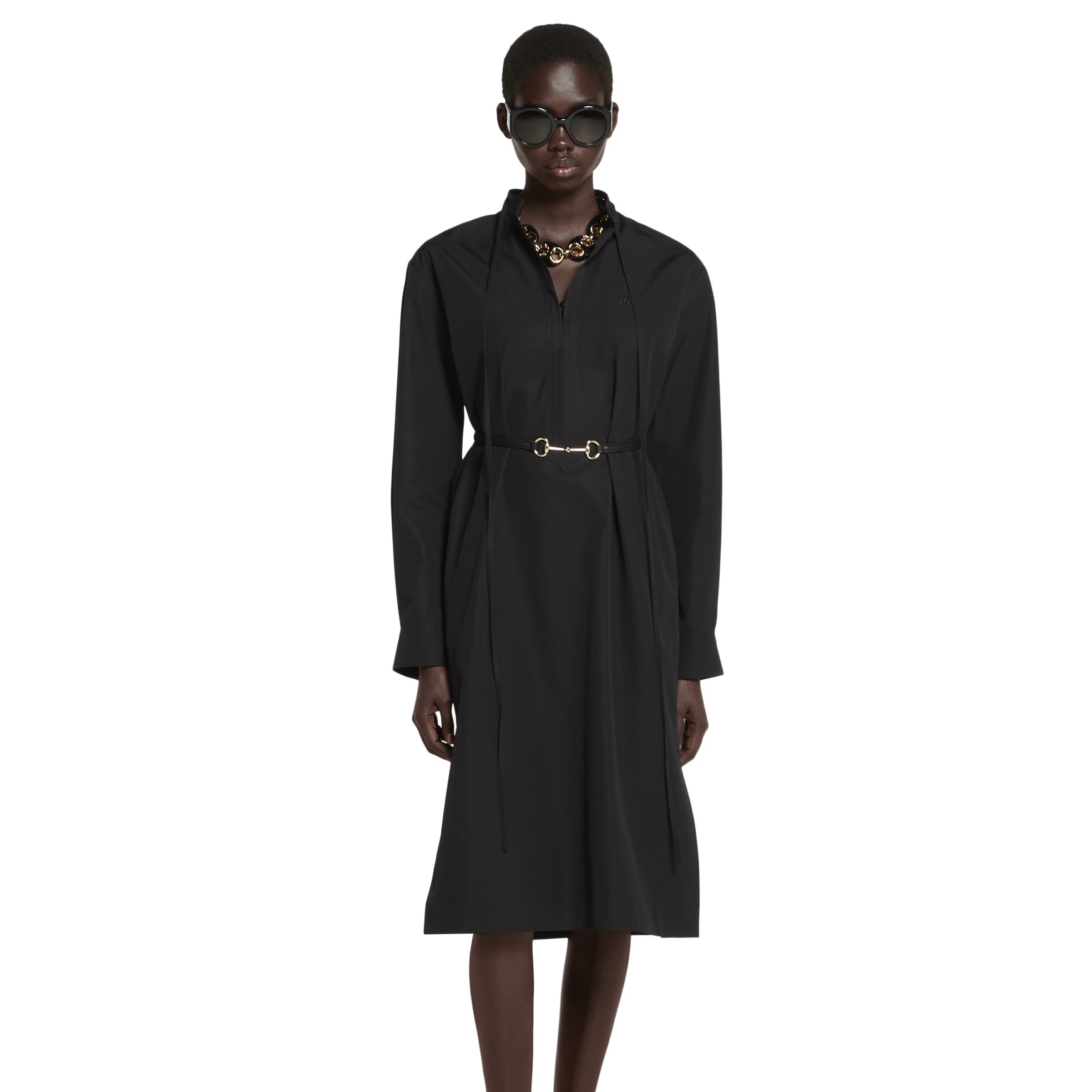 Cotton poplin dress with Horsebit belt - 3