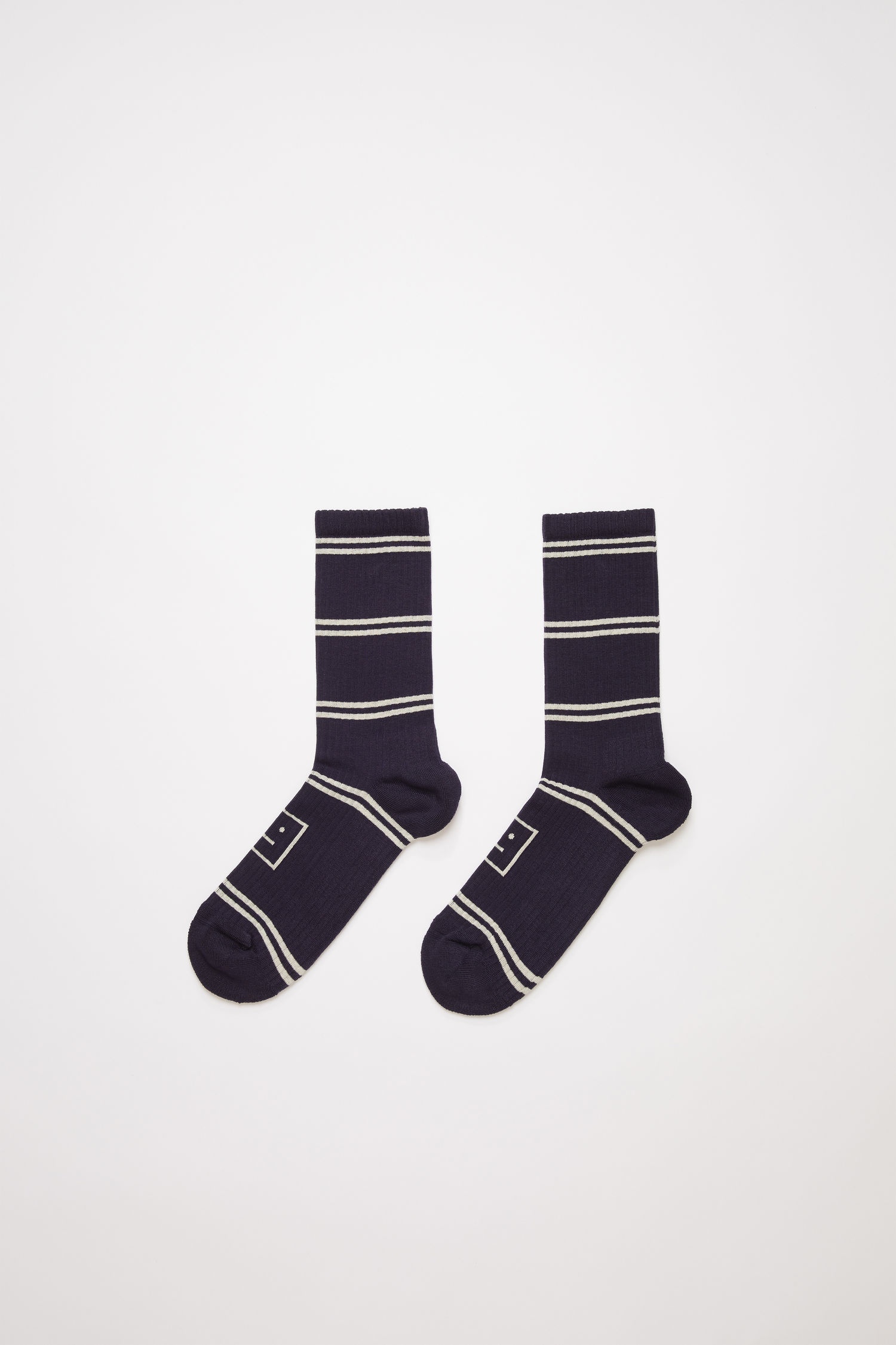 Face jacquard striped socks navy/cream - 1