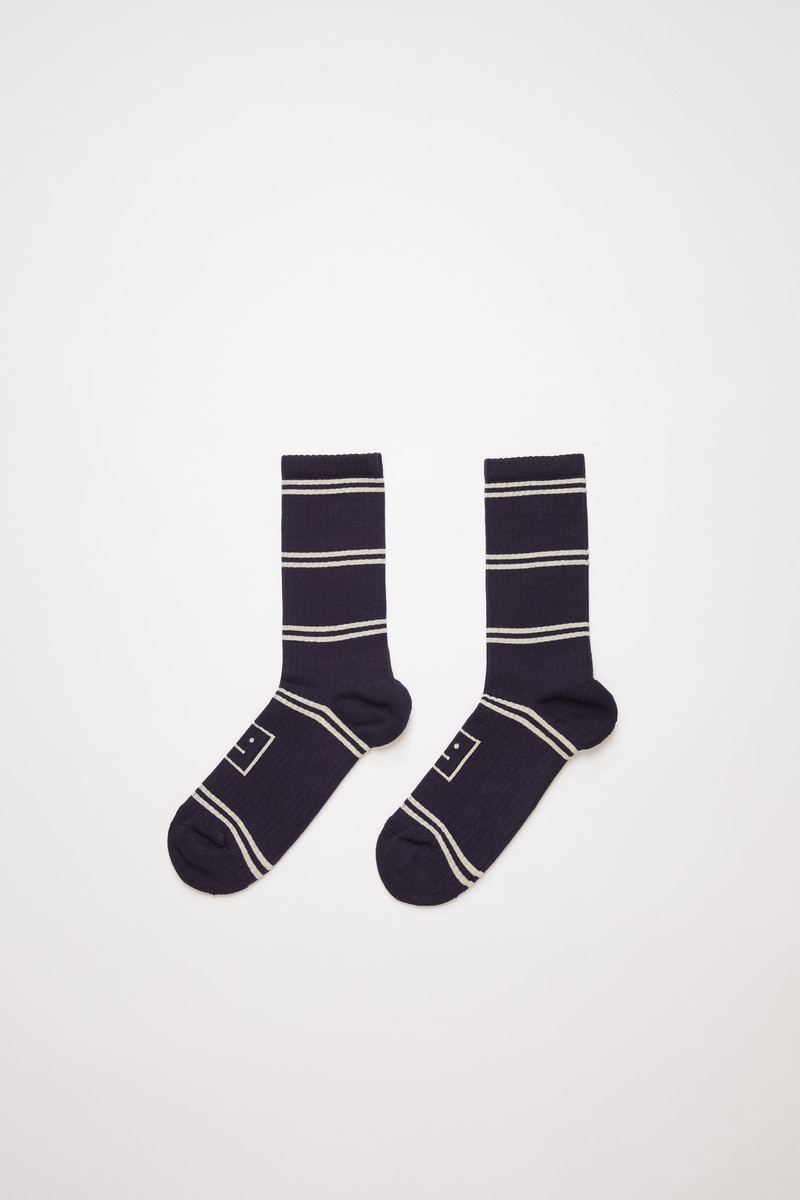 Face jacquard striped socks navy/cream 1